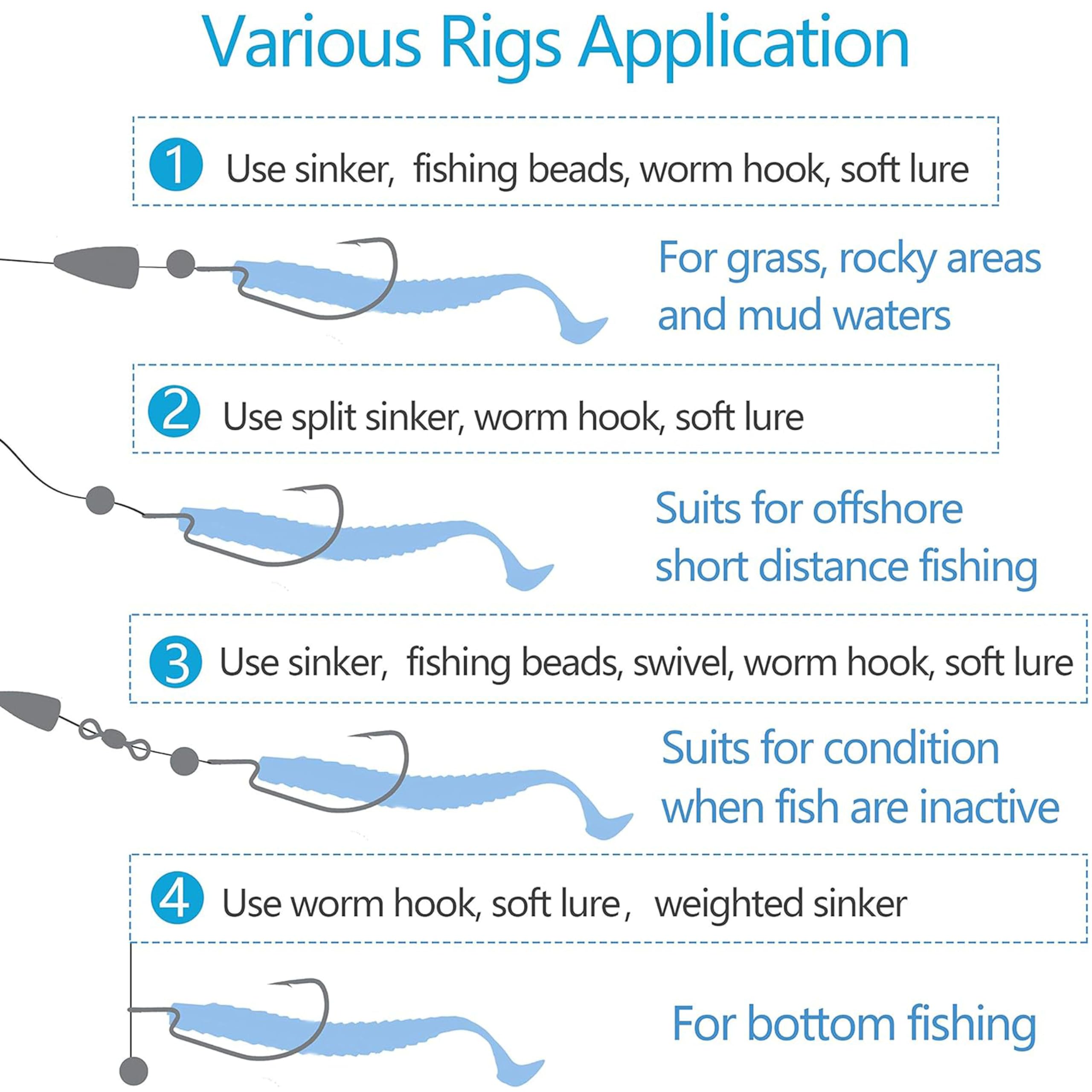 3X Strong EWG Worm Hooks for Bass & Trout Fishing - Texas Rig Offset Fishing Hooks for Soft Plastic Baits (Sizes 1-5/0) - Perfect for Freshwater Angling and Jig Fishing