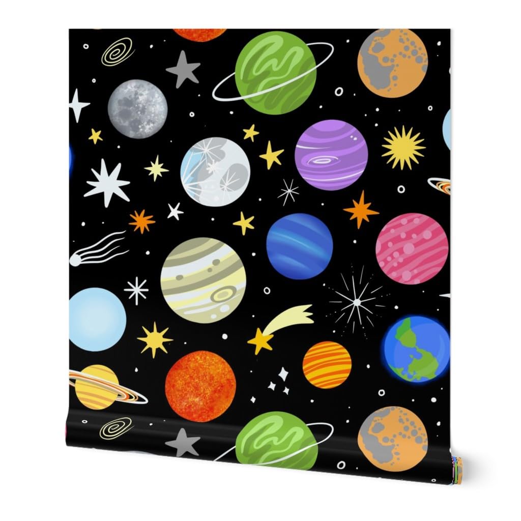 Planets Stars Earth Space Moon Galaxy Celestial Traditional Wallpaper - Commercial Grade 27ft x 2ft Roll for Living Room, Bedroom & Nursery Decor | Peel & Stick Wallpaper for Easy Installation