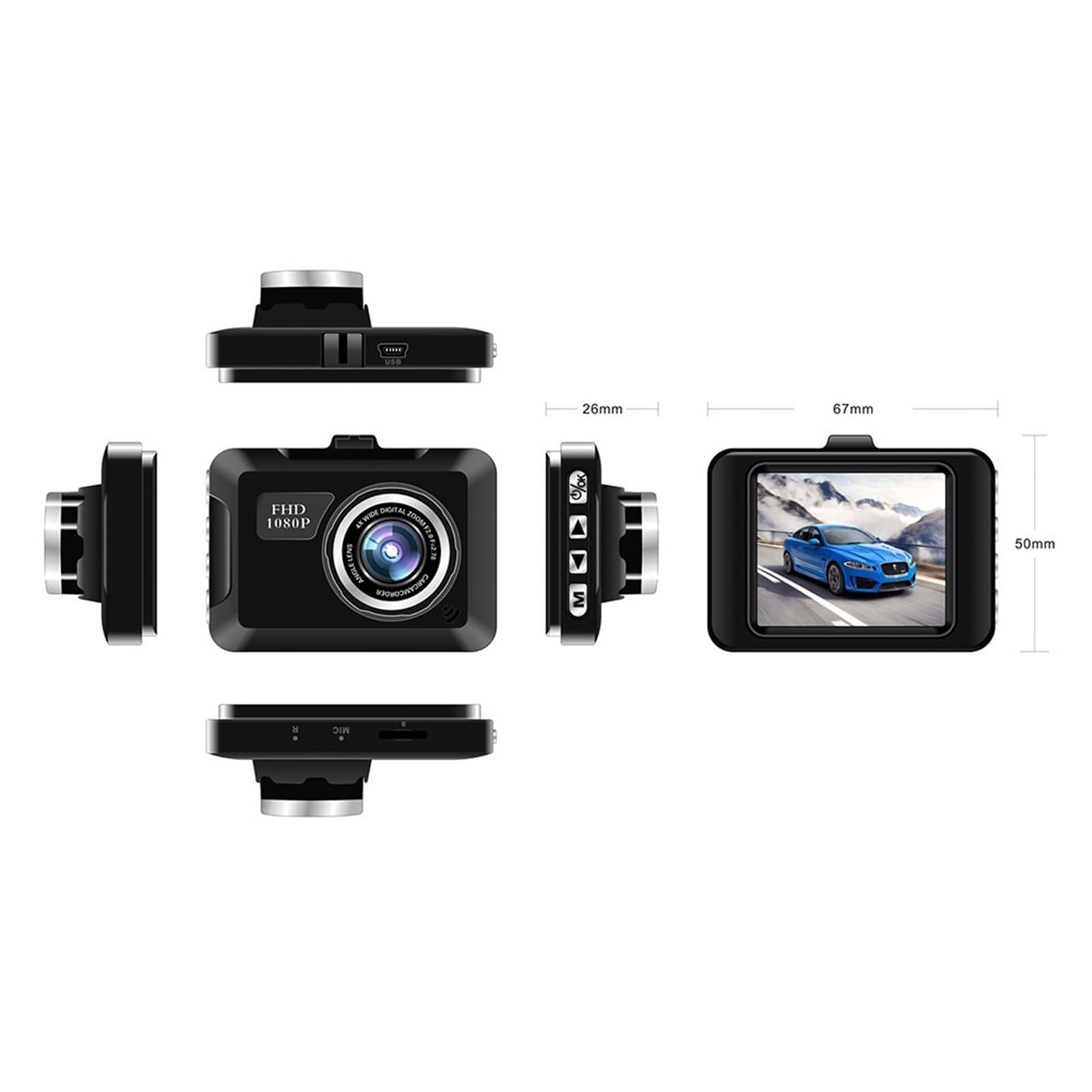 HD Video Camera Car Recorder with Night Vision - 1080P Dash Cam for Cars, Front and Rear View, G-Sensor, Loop Recording - Perfect for Road Trips, Uber Driving & Parking Surveillance