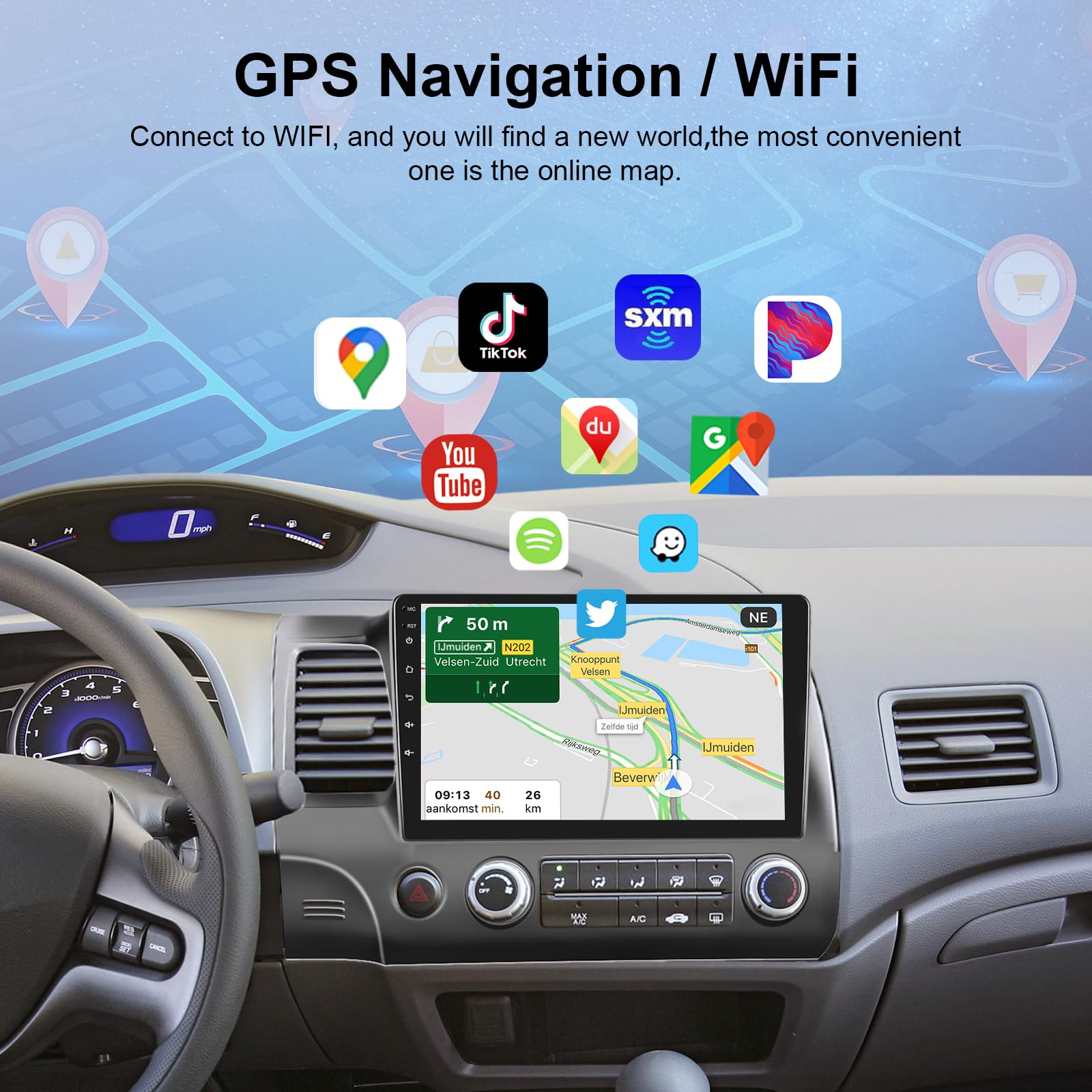 10.1 Inch Android 13 Car Stereo with CarPlay for Honda Civic 2006-2011 | Rimoody Touchscreen GPS Navigation | WiFi Bluetooth FM/RDS | HiFi Sound & SWC | AHD Backup Camera | Perfect for Commuting & Road Trips