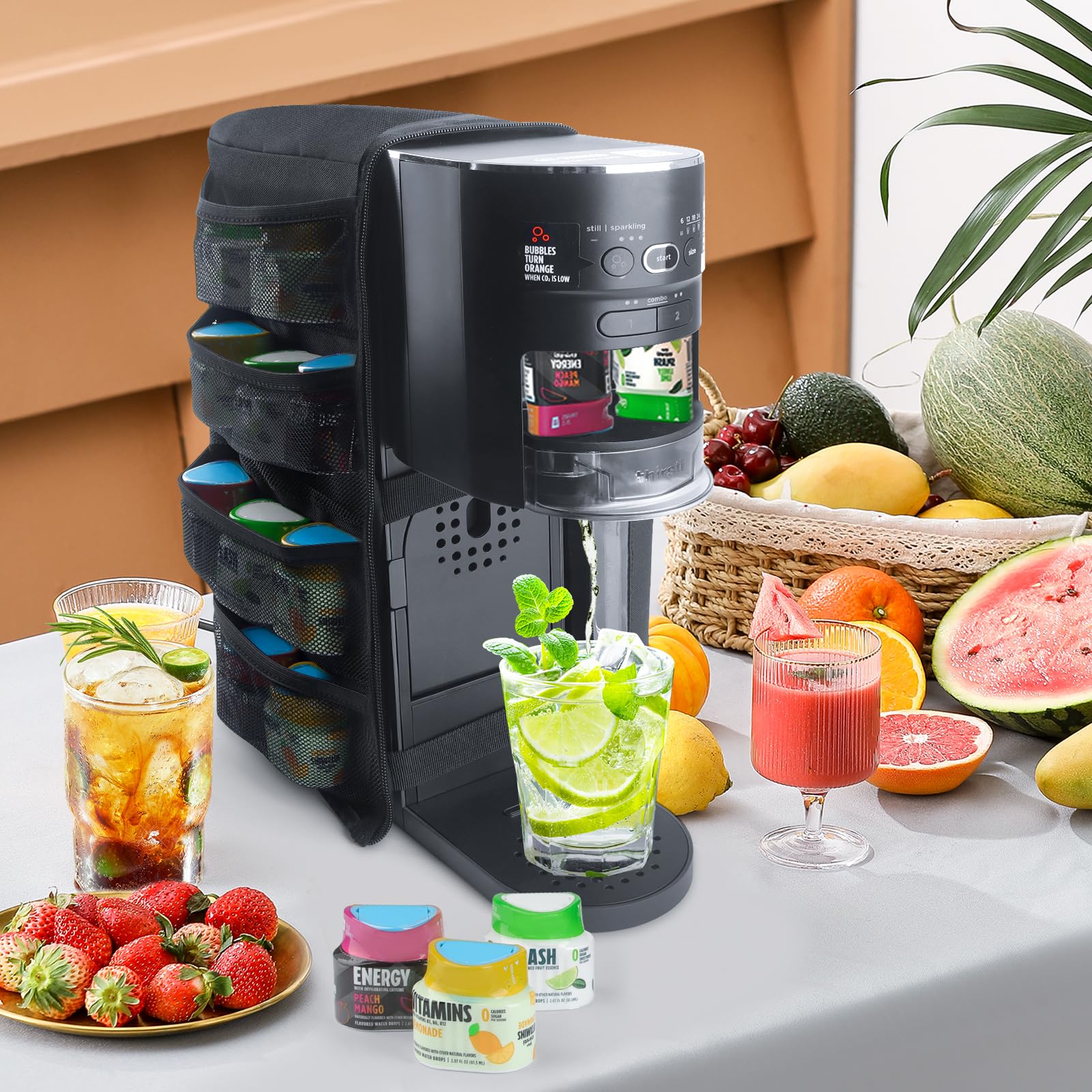 **Dust Cover for Ninja Thirsti WC1001 Soda Maker | Machine Cover Accessory with Extra Pockets for 12 Flavor Pods | Perfect for Kitchen, Party, or Office Use**