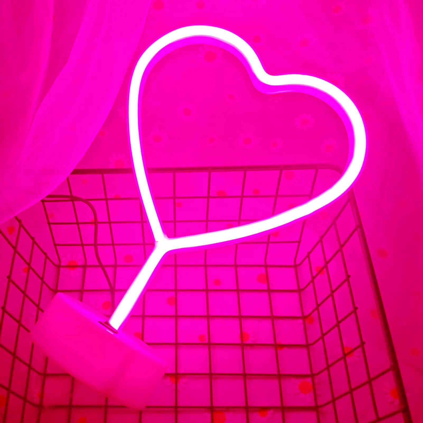 VIFULIN Pink Neon Heart LED Light with Base - USB & Battery Powered, Romantic Bedroom Decor for Valentine's Day, Anniversary, Wedding, Party & Home Decoration