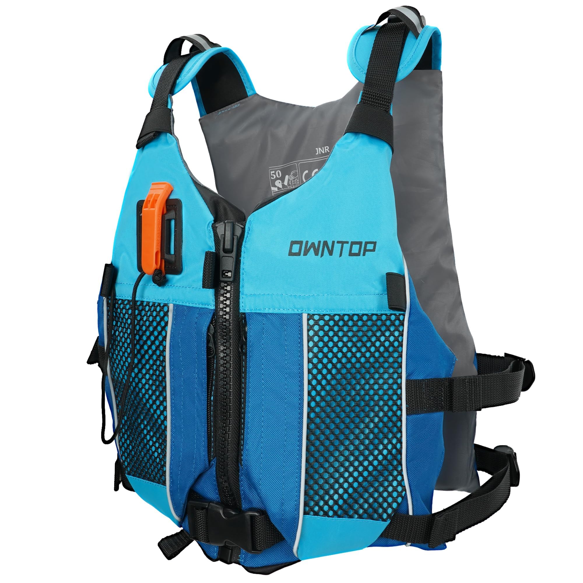 Owntop Swim Jacket for Adults & Youth - Ultra-Thin Hydration Pack with Dual Mesh Pockets & Attached Whistle - Lightweight Design for Maximum Mobility - Perfect for Kayaking, Boating, Fishing, and All Water Sports Activities
