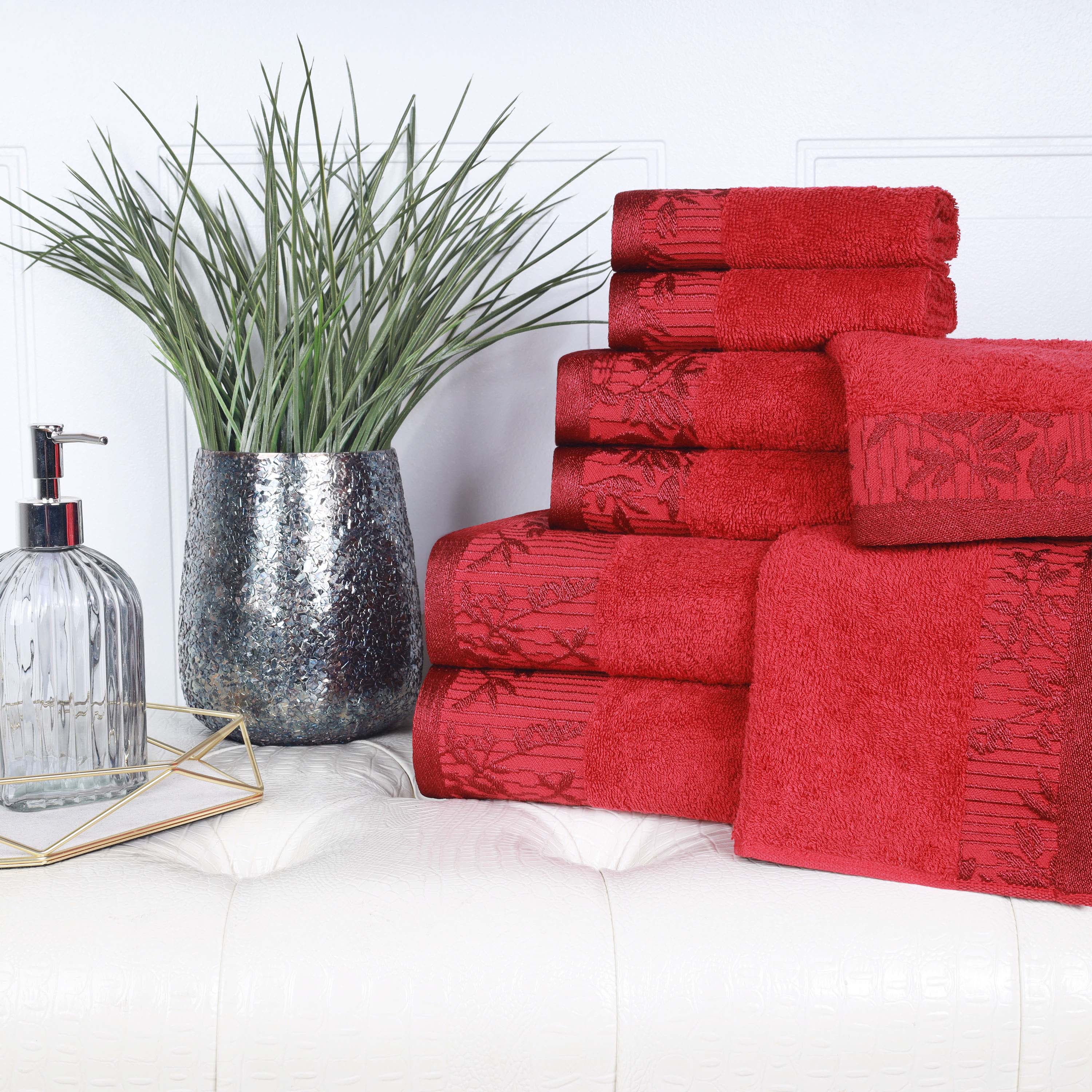 Premium Wisteria Cotton Floral Embroidered Jacquard Border 8-Piece Bath Towel Set - Soft & Absorbent for Spa, Bathroom & Guest Use