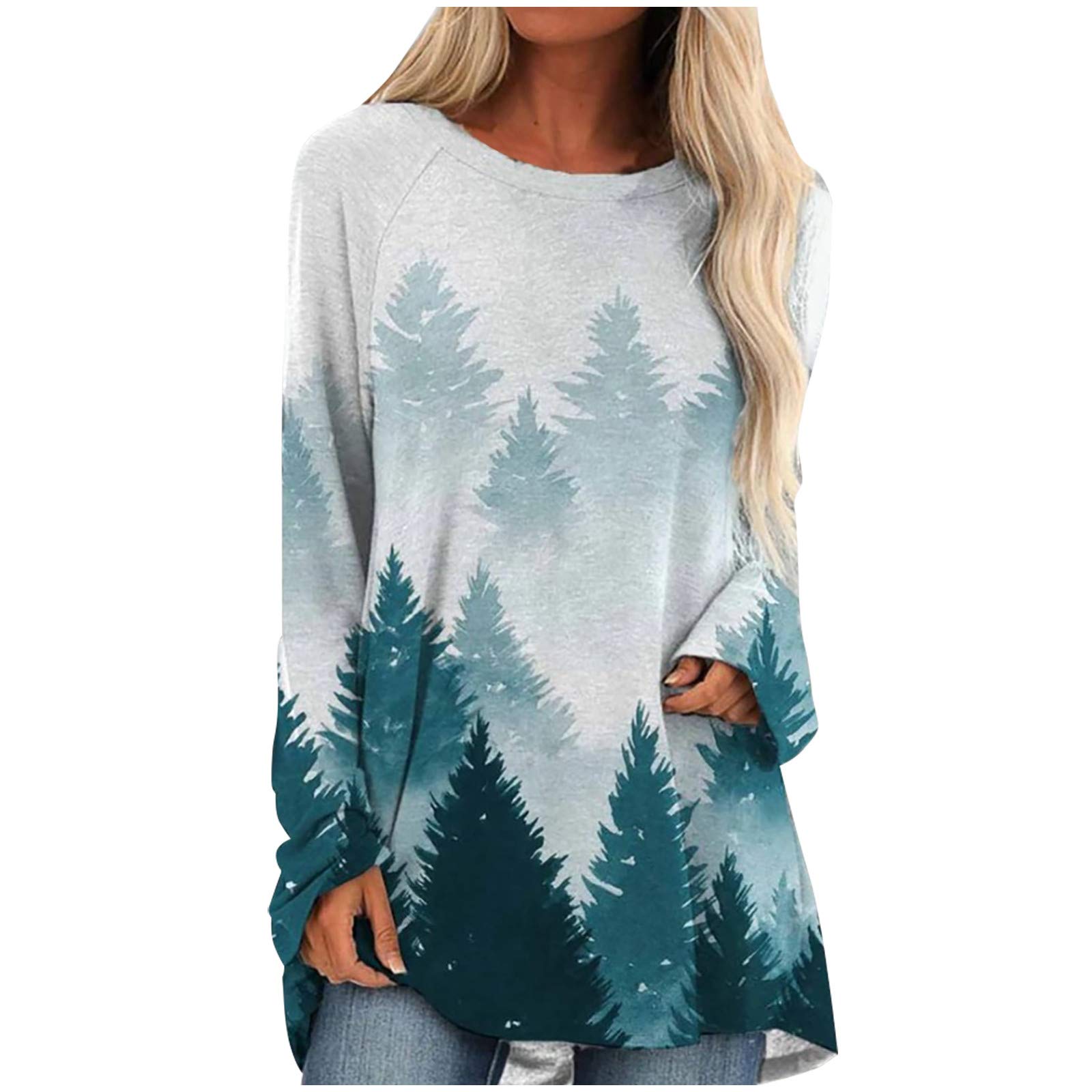 **Plus Size Women's Mountain Print Pullover Long Sleeve Sweatshirt - Western Style Casual Top for Hiking, Camping & Outdoor Adventures**
