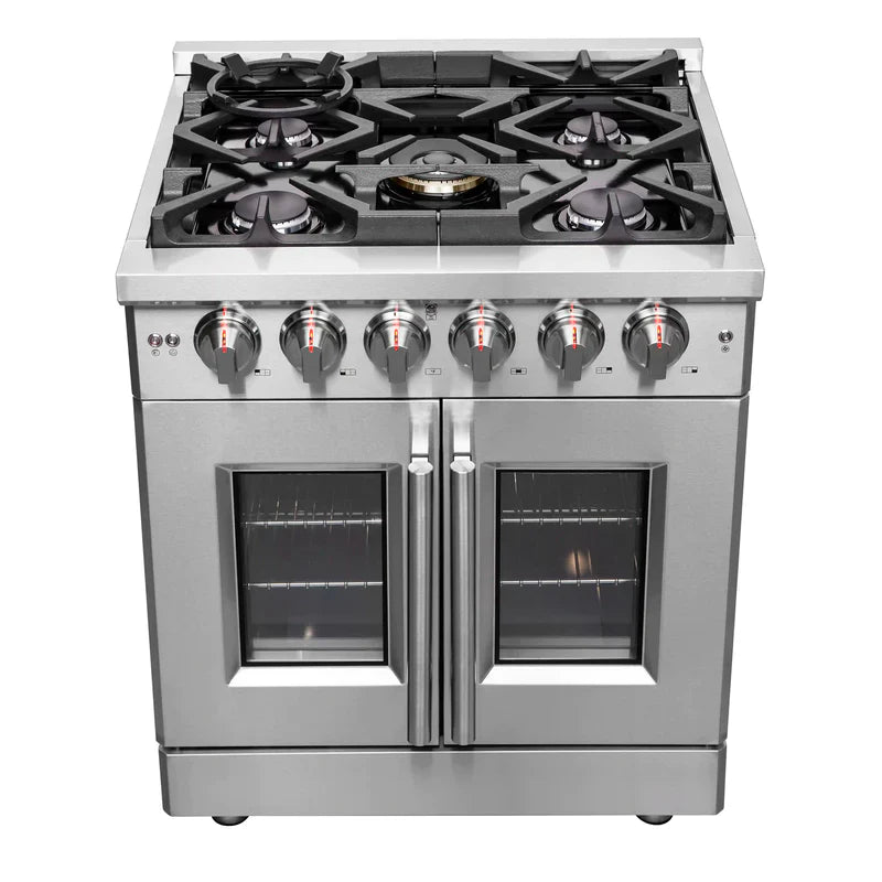 FORNO Massimo 30 Inch Freestanding French Door Gas Range - Stainless Steel FFSGS6439 30