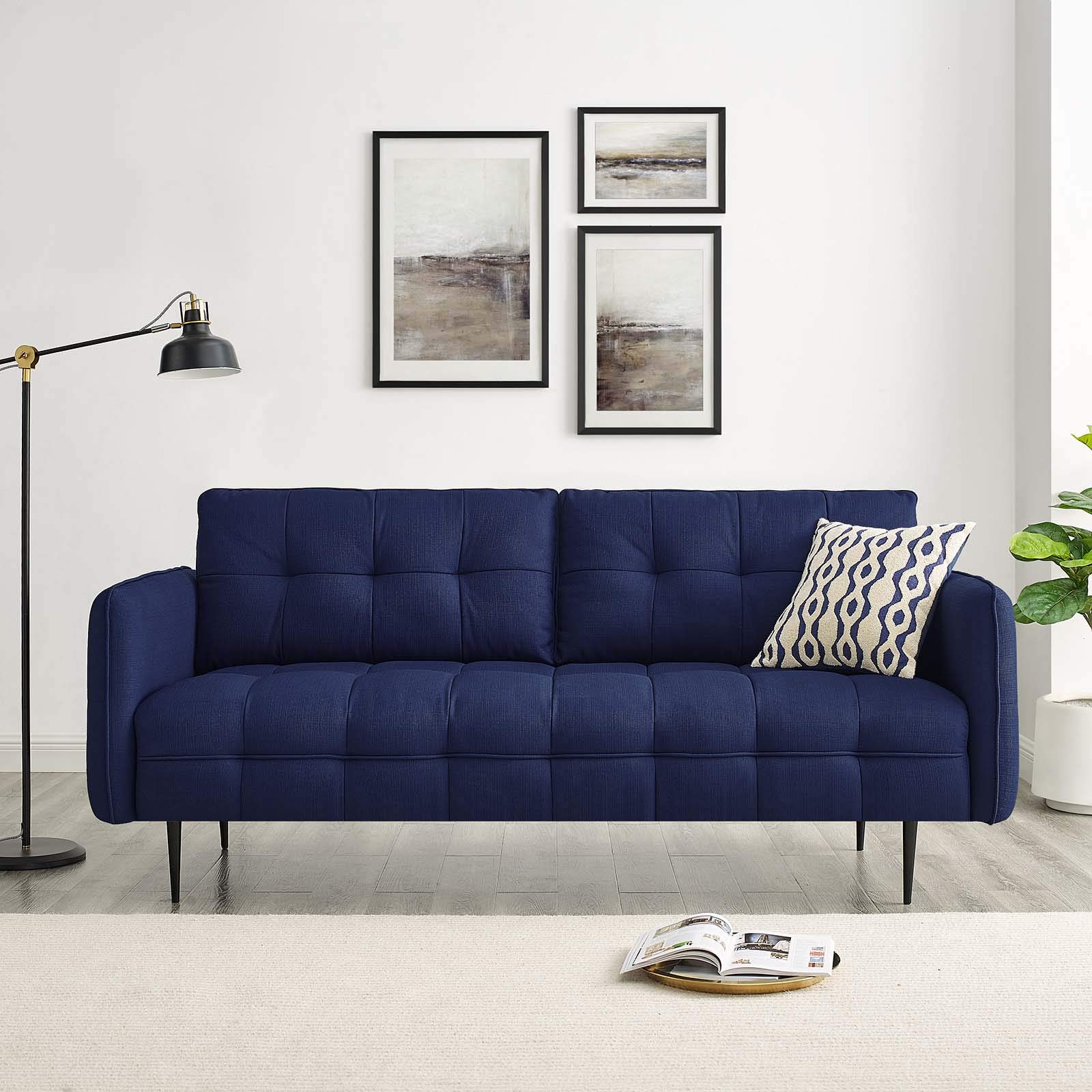Modway Cameron Sofa - Royal Blue Velvet Upholstered Modern Living Room Couch for Small Spaces, Apartments & Cozy Home Decor