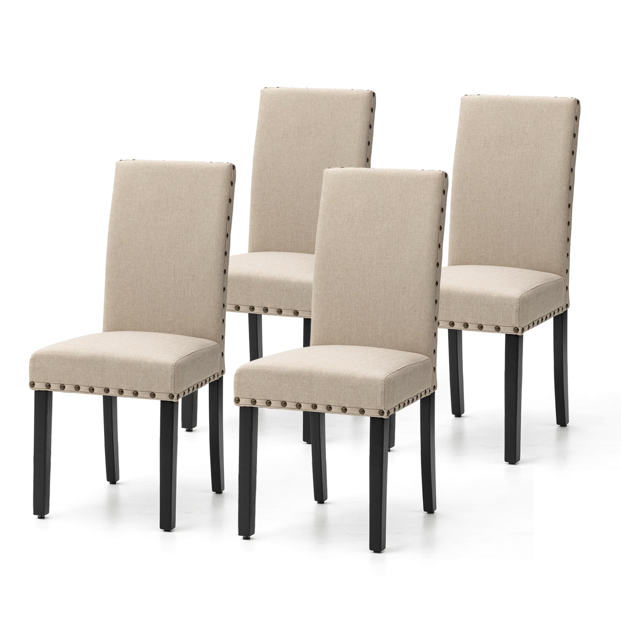 Glitzhome 4-Piece Fabric Dining Chairs with Rubberwood Legs - Modern Upholstered Kitchen Side Chairs in Beige | Perfect for Dining Room, Breakfast Nook & Small Space Decor