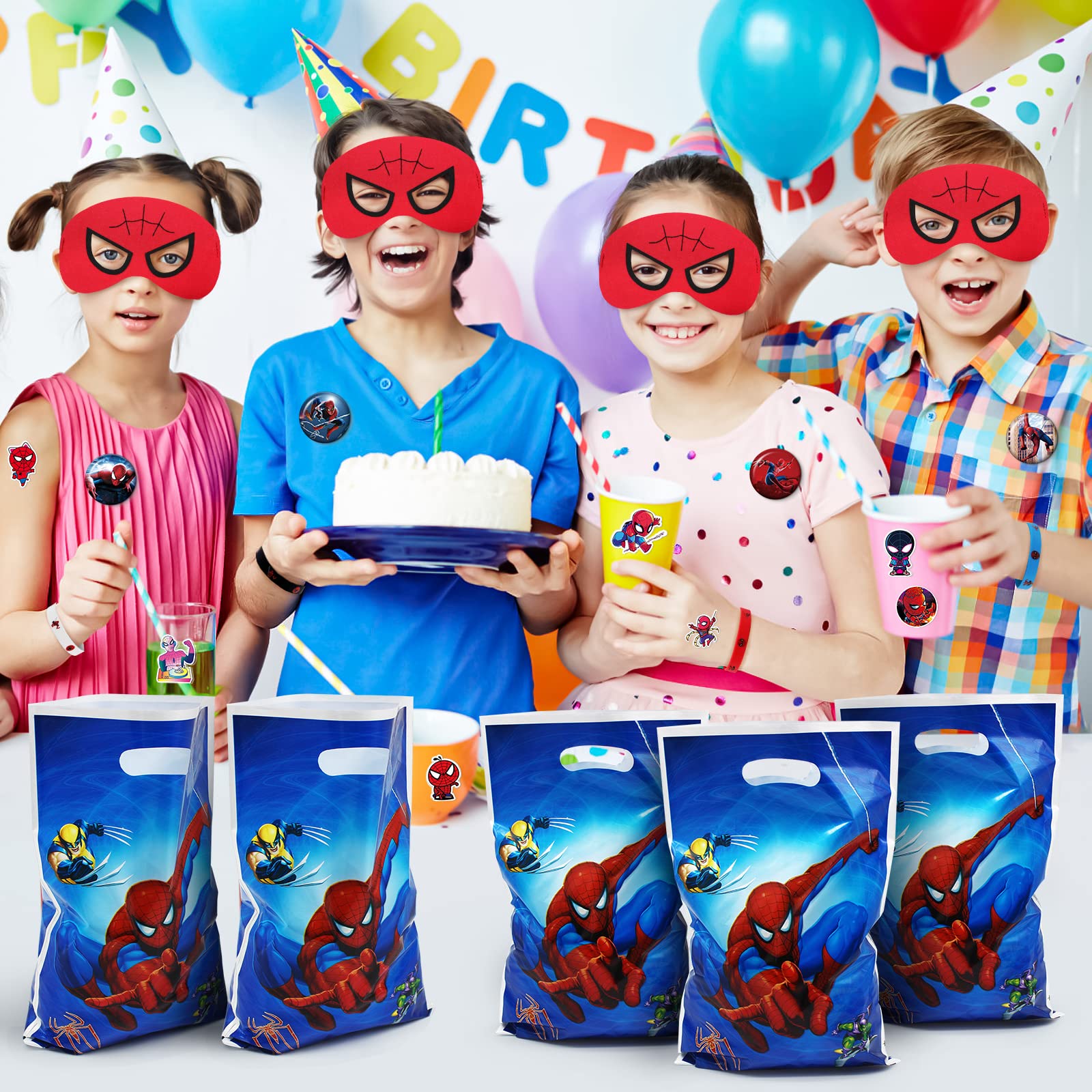 116Pcs Spider Themed Birthday Party Supplies Kit - Includes Gift Bags, Masks, Bracelets, Keychains, Button Pins & Stickers for Halloween, Classroom Rewards & Christmas Prizes | Perfect for Kids' Parties, School Events & Themed Celebrations