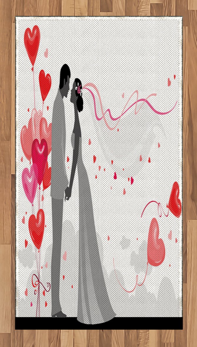 Romantic Heart Balloon Wedding Area Rug - Flat Woven Accent Rug for Ceremony, Living Room, Bedroom & Dining Room - 2'6