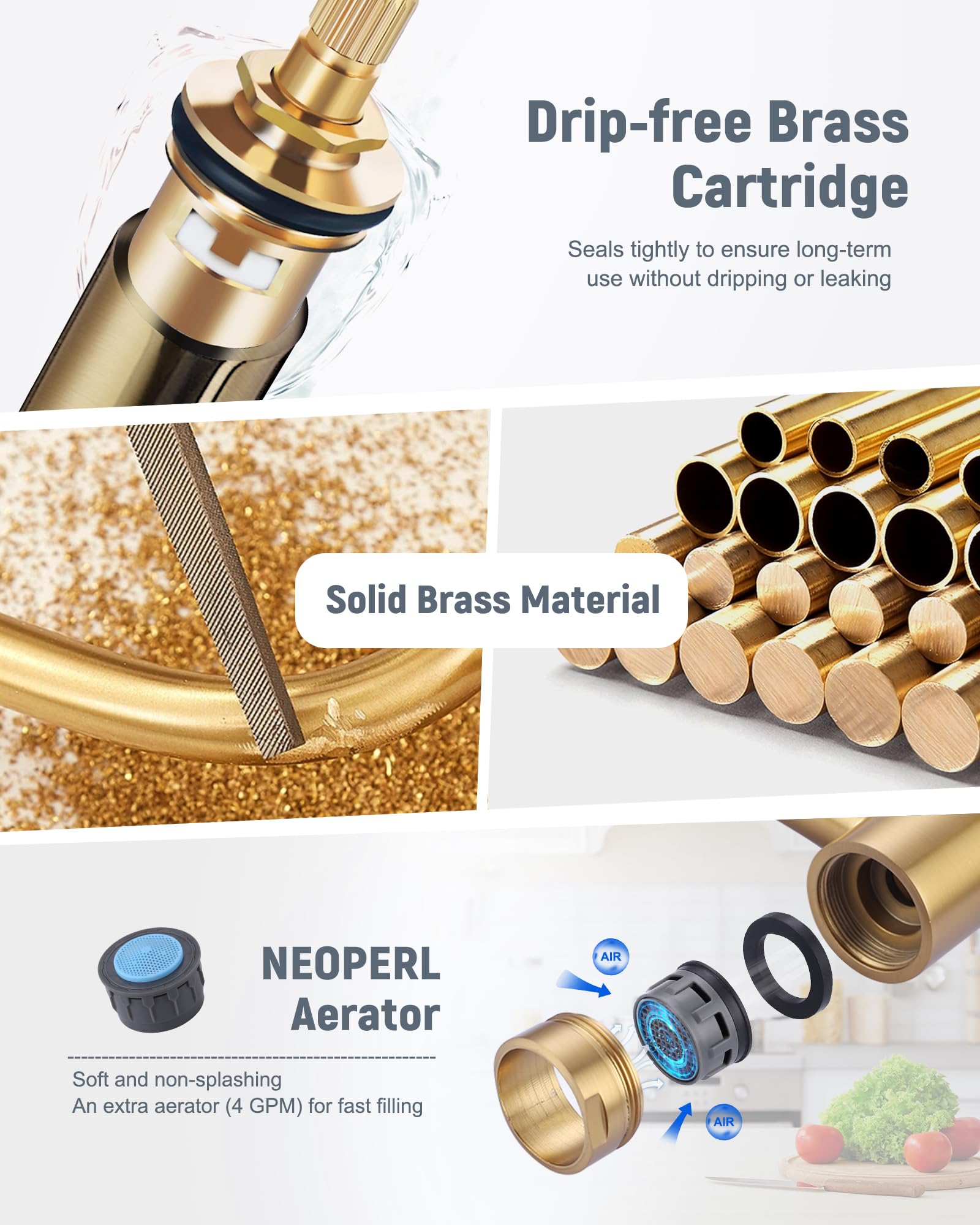 **ARCORA Solid Brass Deck Mount Pot Filler Faucet - Brushed Gold Kitchen Folding Faucet with Stretchable Double Joint Swing Arm - Perfect for Stovetop, Soup Pots & Large Cooking Vessels**
