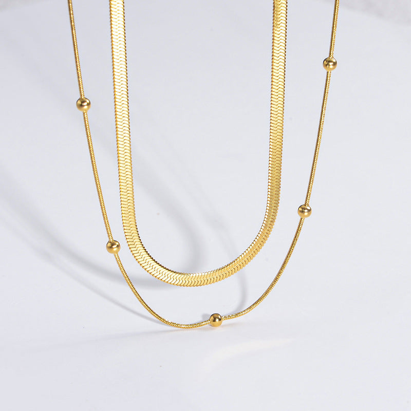 18K Gold Herringbone Chain Choker Necklace for Women - Layered Elegant Minimalist Jewelry Gift for Her | Perfect for Date Night, Wedding & Special Occasions | JDN627