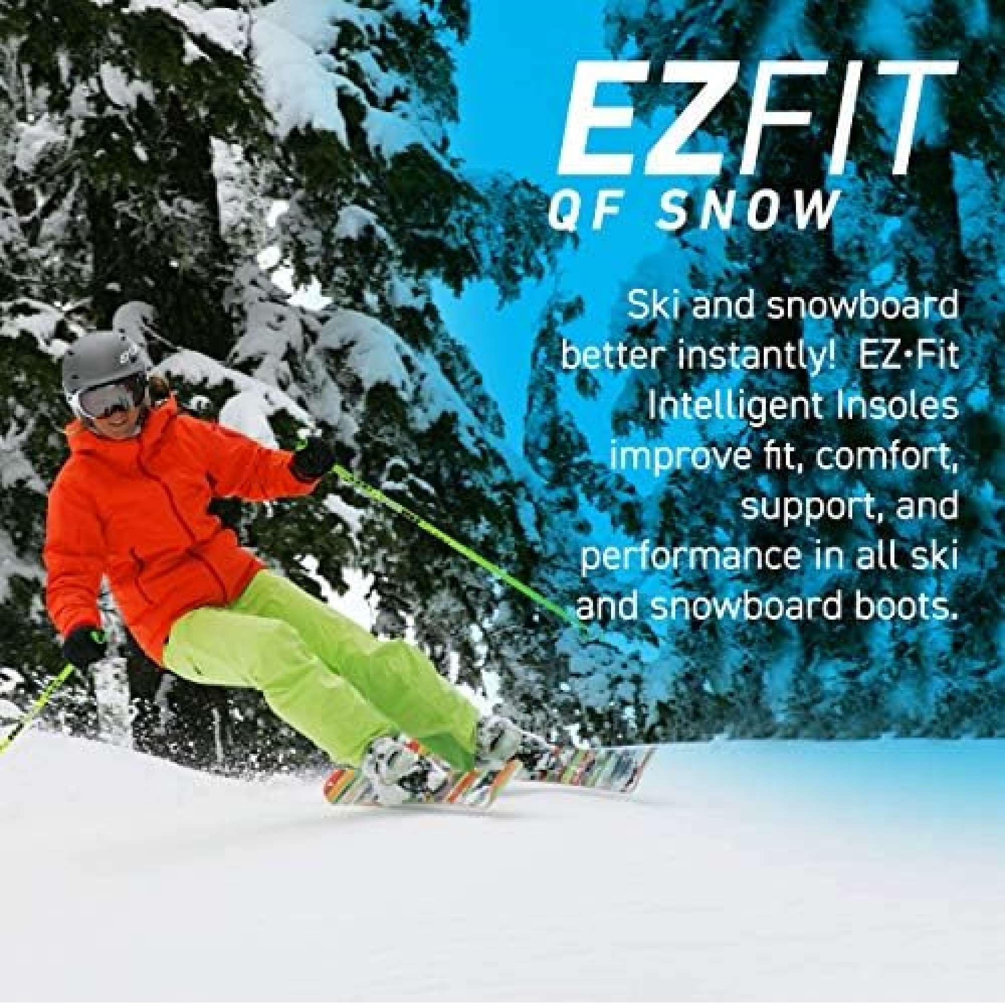 EZFit QF Ski & Snowboard Boot Insoles for Men & Women - Arch Support Inserts for Pain Relief, Heel Support & Reduced Fatigue (Regular/High Arch, Low/Large) - Perfect for Skiing, Snowboarding & Winter Sports Comfort