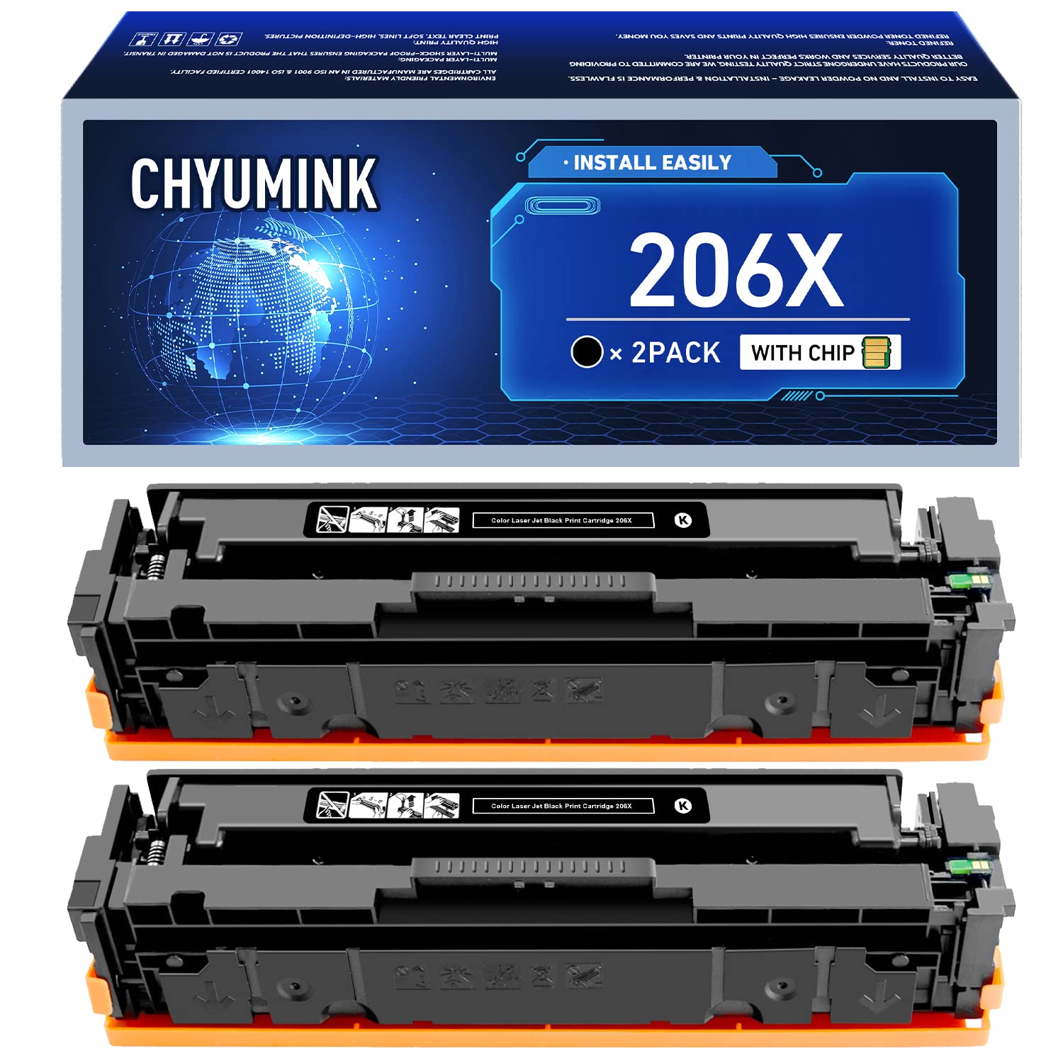 HP 206X W2110X 206A Compatible Toner Cartridge (2-Pack, Black) - Replacement for HP Laserjet Pro MFP M283FDW M255DW M283CDW M283 M255 Printers | High Yield Printing for Office & Home Use