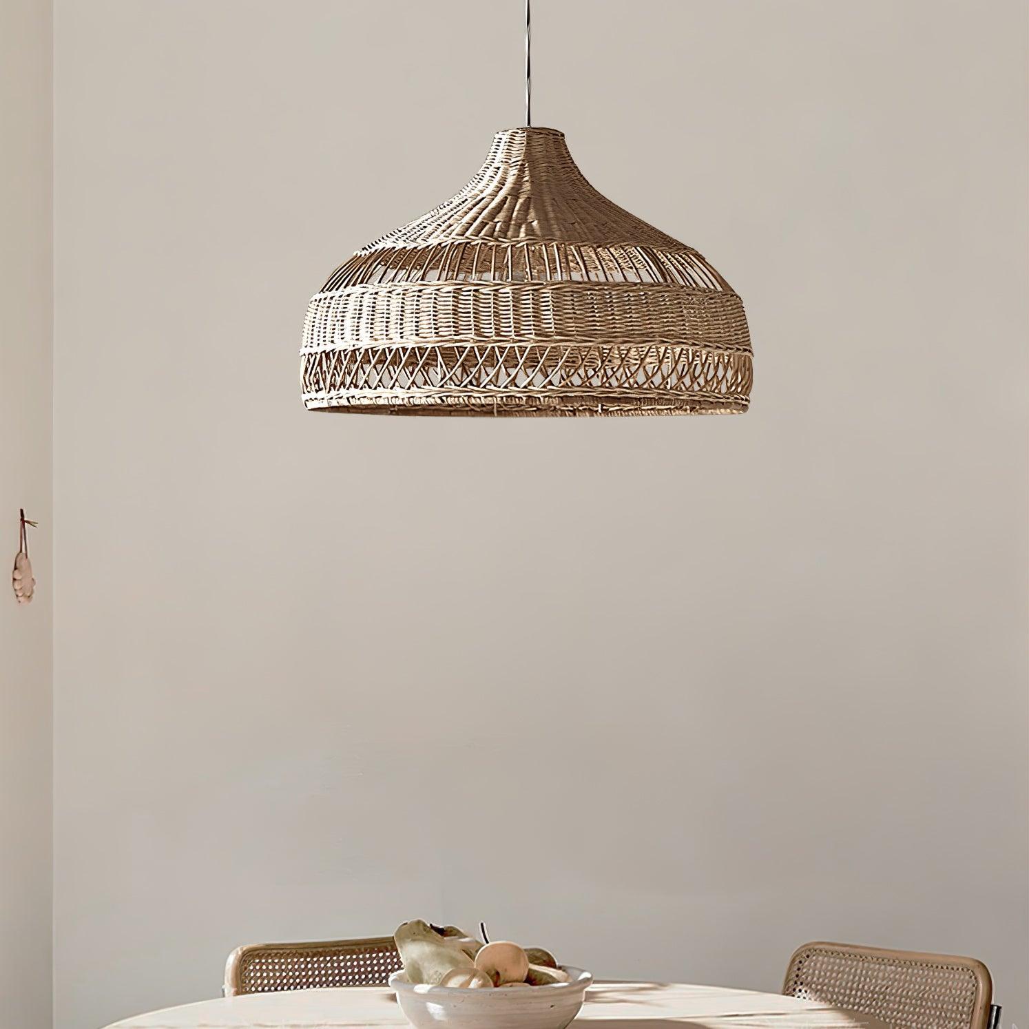 Handwoven Rattan Dome Pendant Light - Boho Chic Ceiling Fixture for Living Room, Bedroom & Dining Area