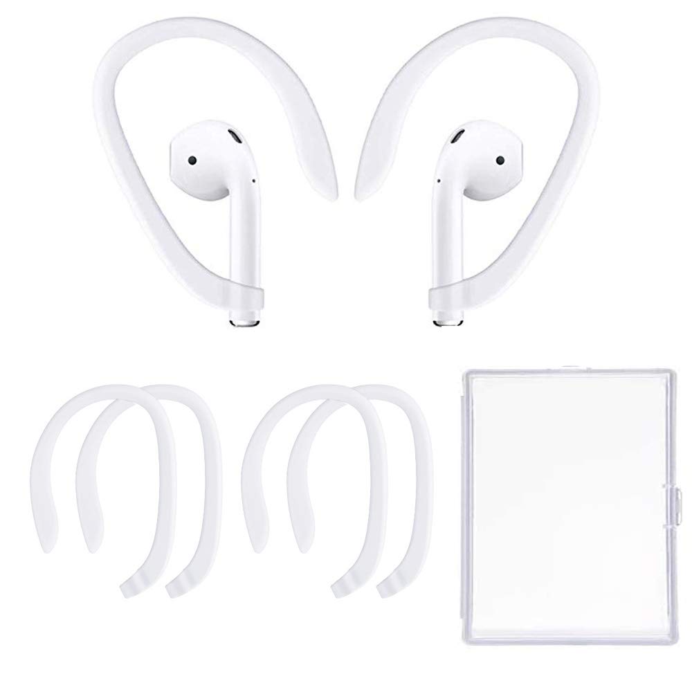 2 Pairs Ear Hooks for Apple AirPods 1/2/3 - Secure Fit Sports Accessories for Cycling, Gym, Running, Dancing, Fishing - Anti-Slip Ear Tips for Workouts & Outdoor Activities (White)