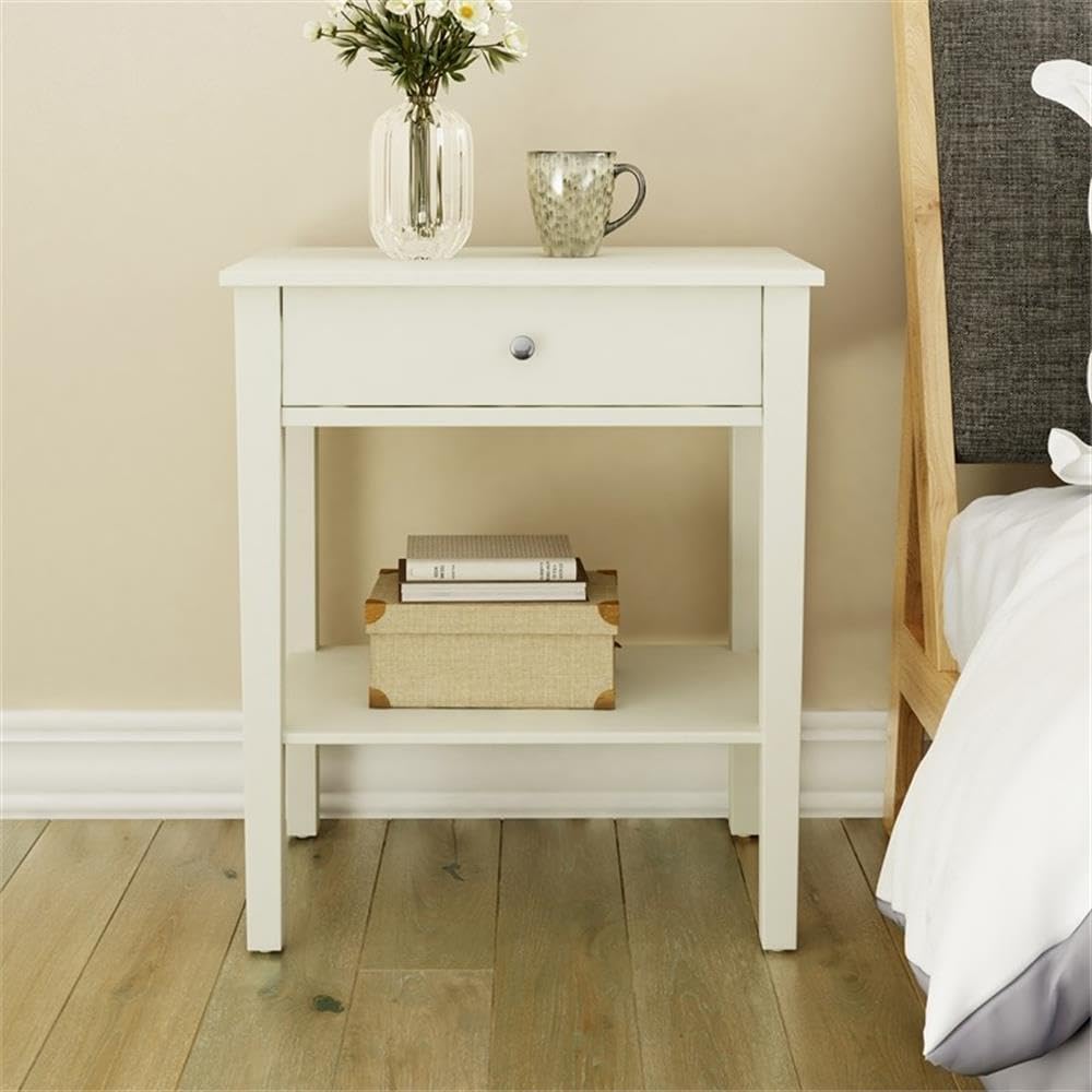 Finch Sloan White Side Table - Modern Nightstand for Bedroom, Living Room & Office - Compact End Table with Sturdy Metal Frame