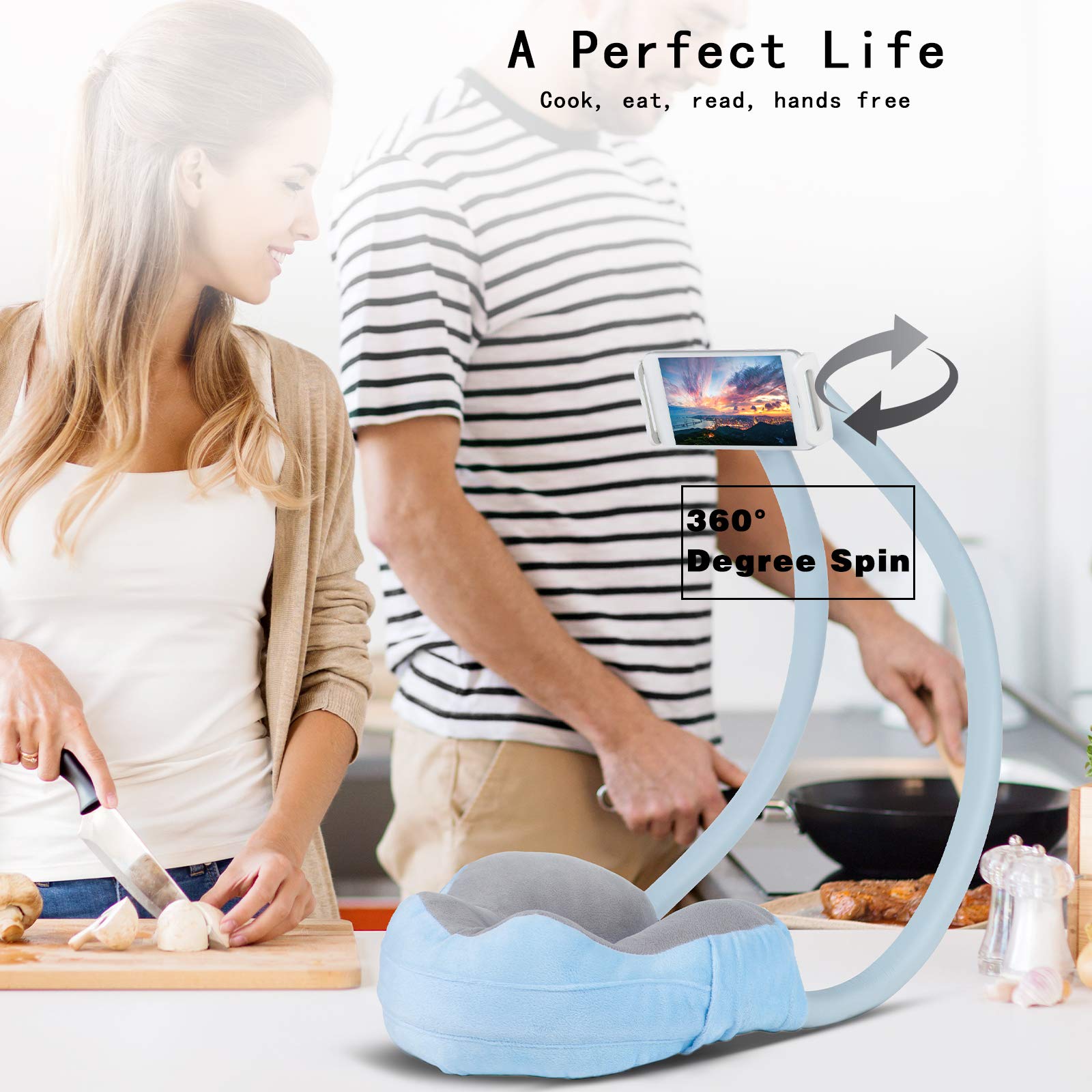 AIMI Neck Pillow Phone Holder - Adjustable & Ergonomic Stand for Smartphones & Tablets - Perfect for Home, Travel, Office & Outdoor Use - Comfortable & Durable Design (Blue)