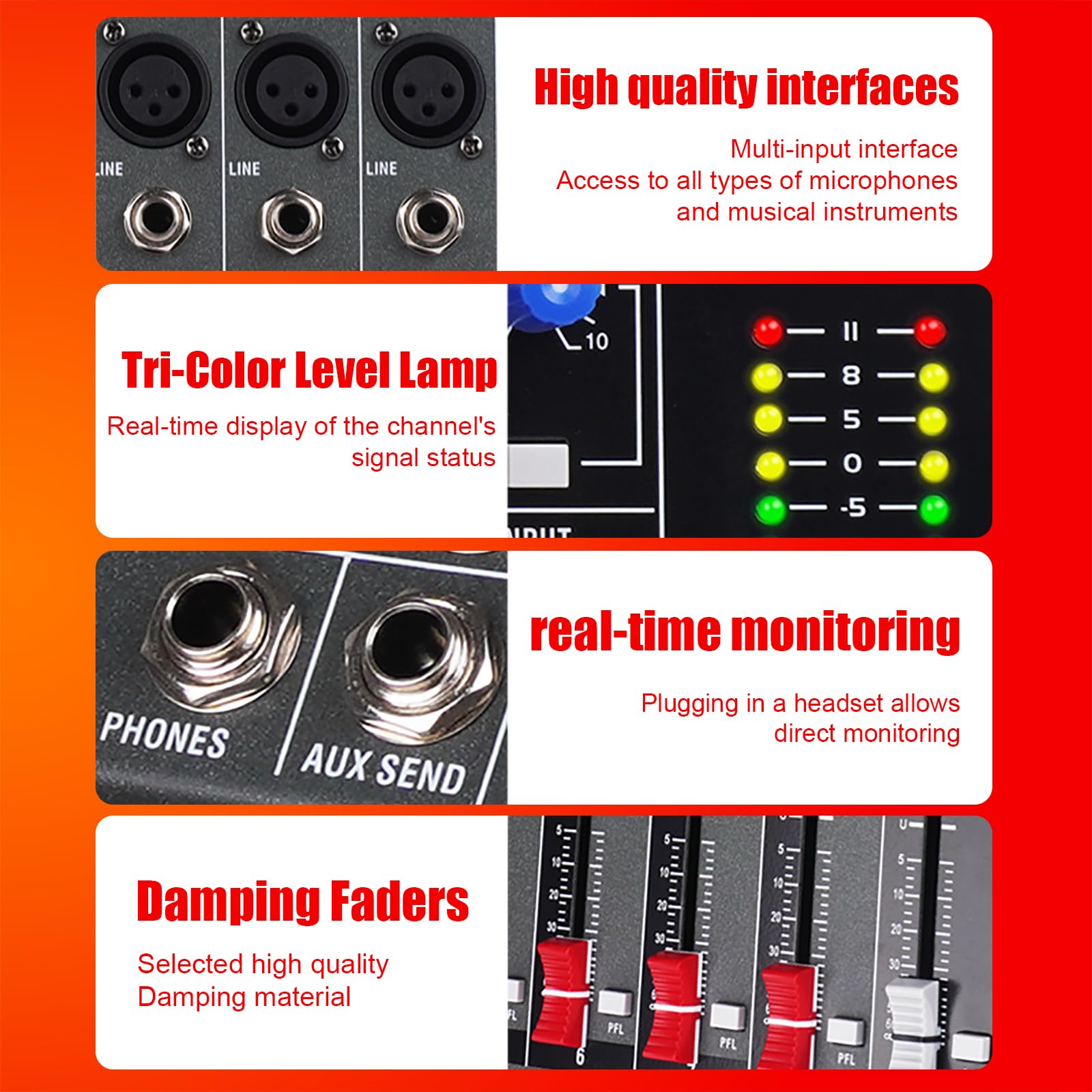 GX12 12-Channel Professional Audio Mixer with USB & Bluetooth, 48V Phantom Power, Digital MP3 Input - Perfect for Live Events, Karaoke, DJ Performances, Studio Recording, and Home Music Production