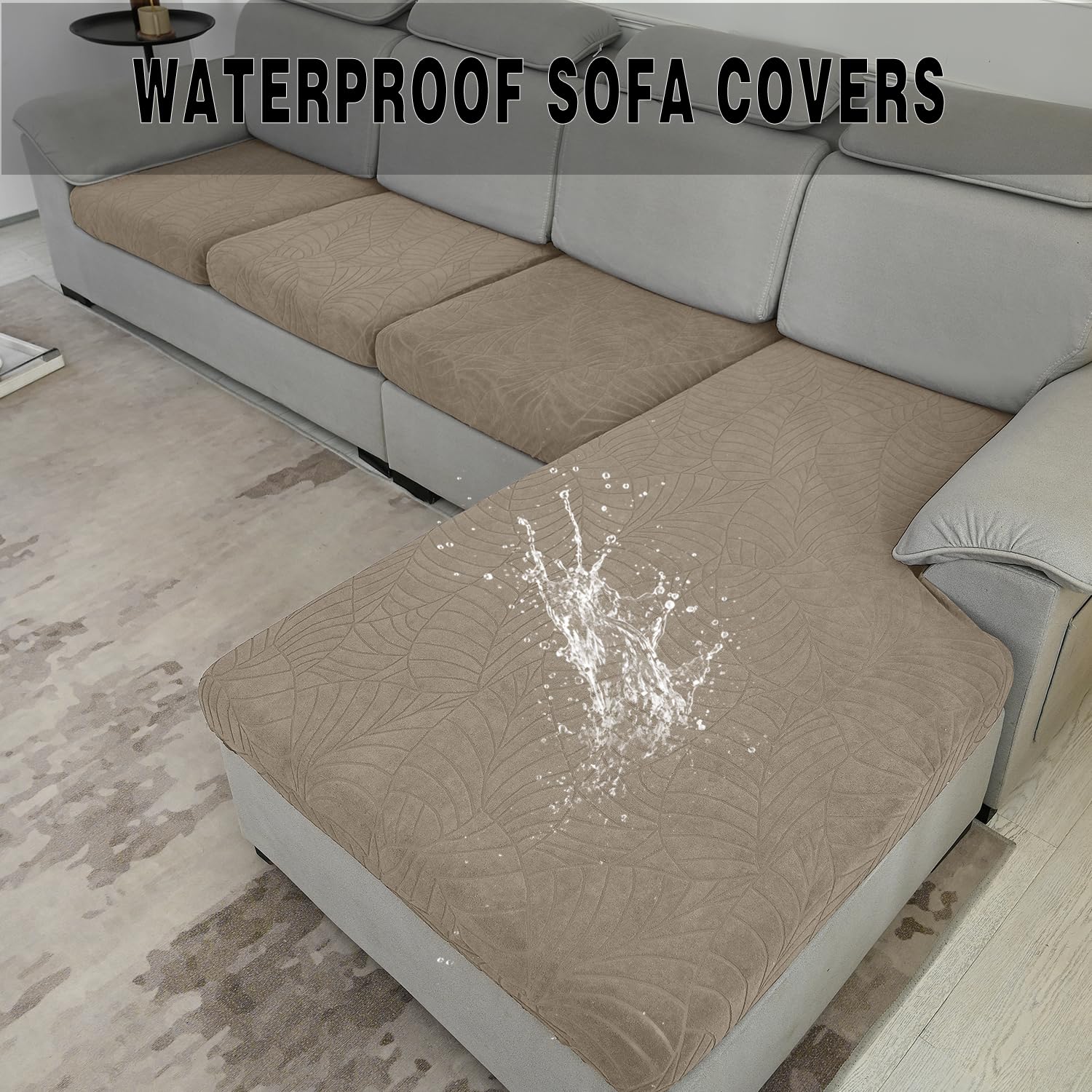 Waterproof Stretch Jacquard Sofa Cushion Covers - Washable Furniture Protector for Couch, Loveseat, Armchair & Chaise (Taupe, 3-Pack) | Spill & Stain Resistant for Pets, Kids & Everyday Use