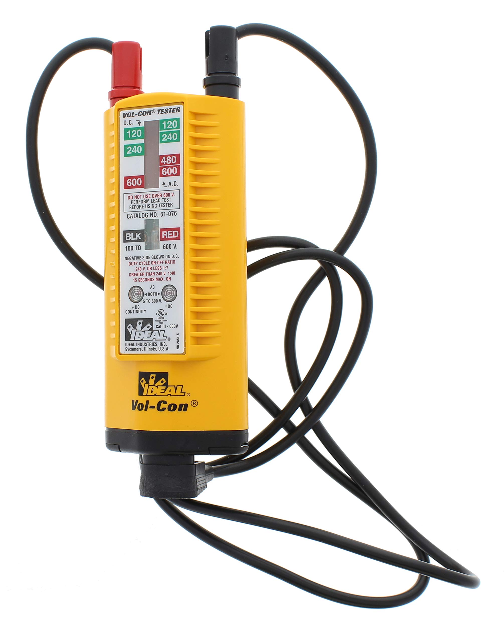 Ideal Electrical 61-076 Vol-Con Solenoid Voltage Tester with Vibration Mode - AC/DC Voltage Detector up to 600V, CAT III Safety Rated, Yellow - Perfect for Electricians, HVAC Technicians & Home Electrical Testing
