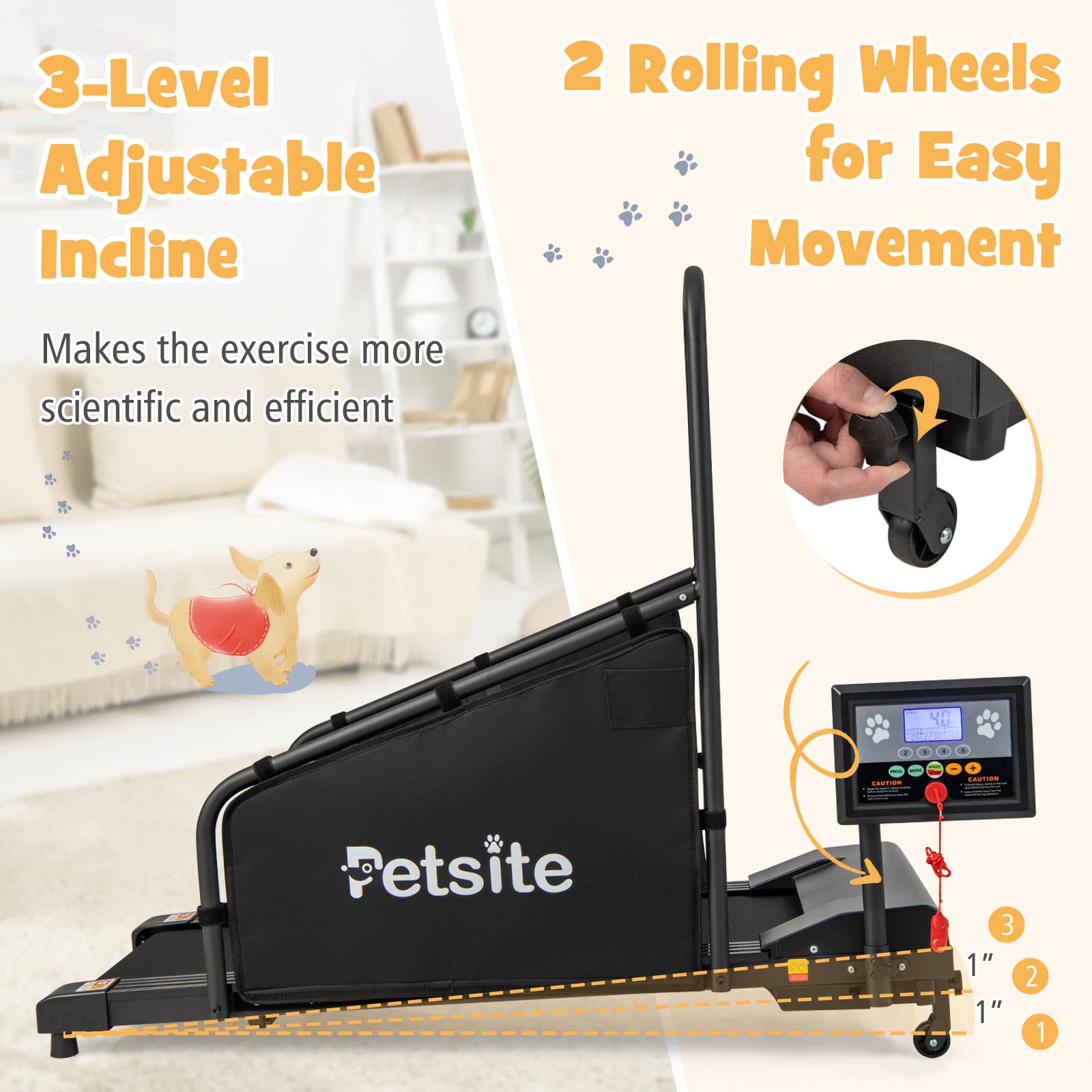 PETSITE Dog Treadmill for Small & Medium Dogs - Pet Exercise Running Machine with LCD Display, Supports Up to 220 lbs - Indoor Dog Fitness Equipment for Home Training & Weight Management