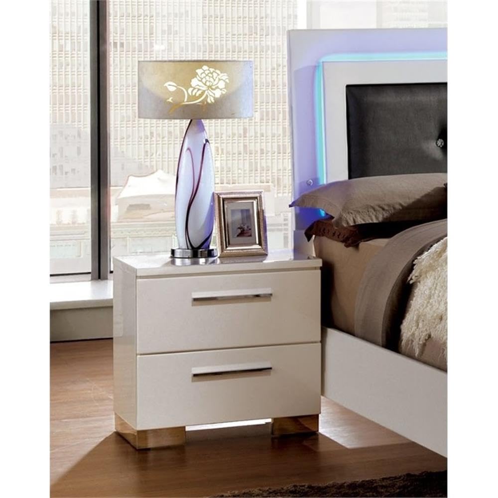 BOWERY HILL Modern 2-Drawer Wooden Nightstand - Glossy White Finish for Bedroom, Living Room, or Office