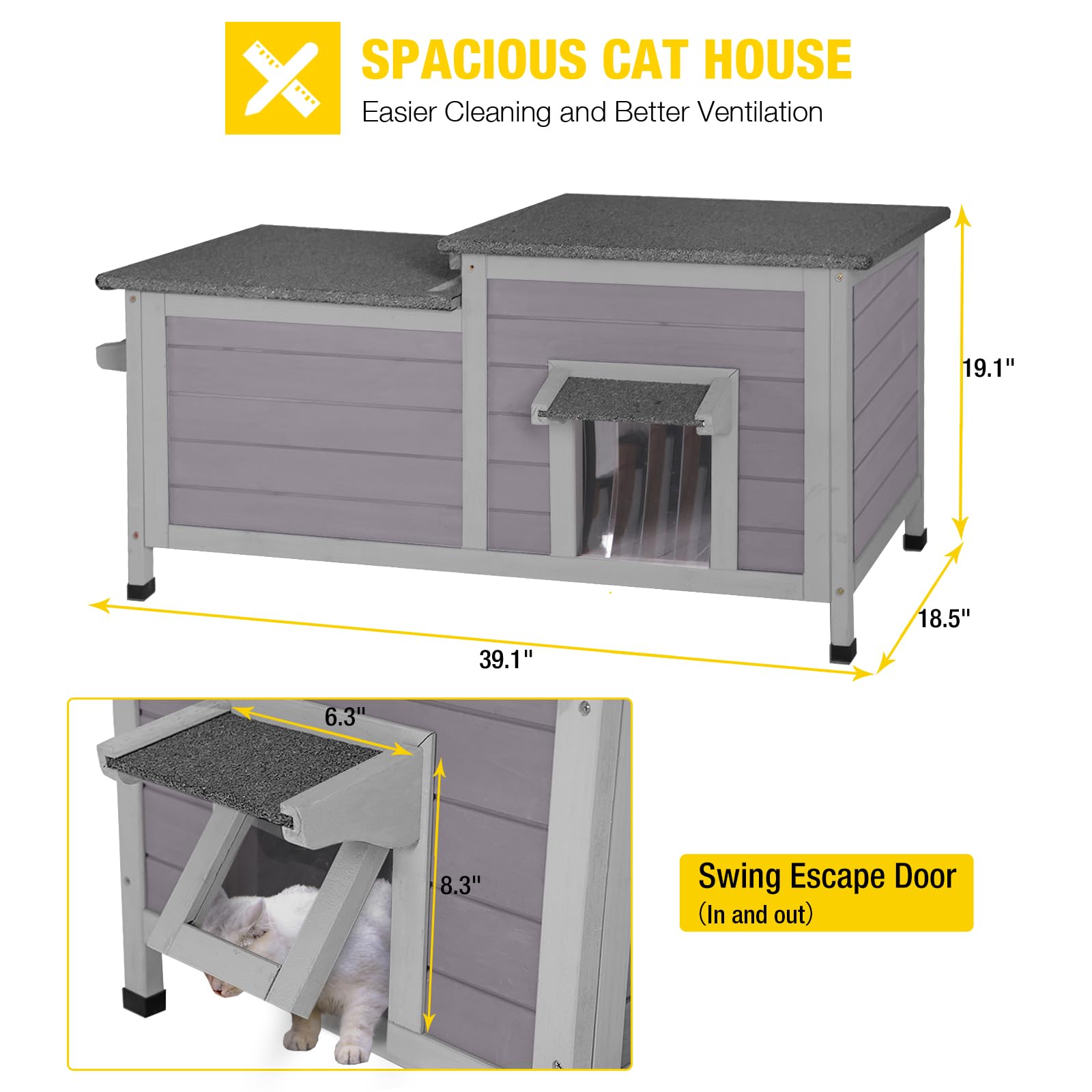 **Aivituvin Outdoor Cat House - Weatherproof Feral Cat Shelter with Double Rooms, Winter-Proof Kitty Cage for Outdoor & Indoor Use**