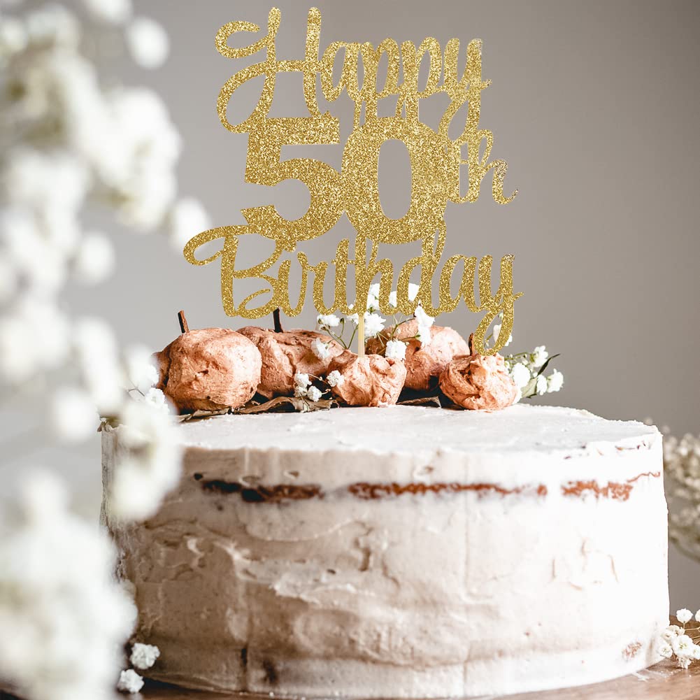 50th Birthday Cake Topper - Elegant Gold 50 Cake Topper for Anniversary & Party Decorations | Perfect for Milestone Celebrations, Retirement Parties & Golden Jubilee Events
