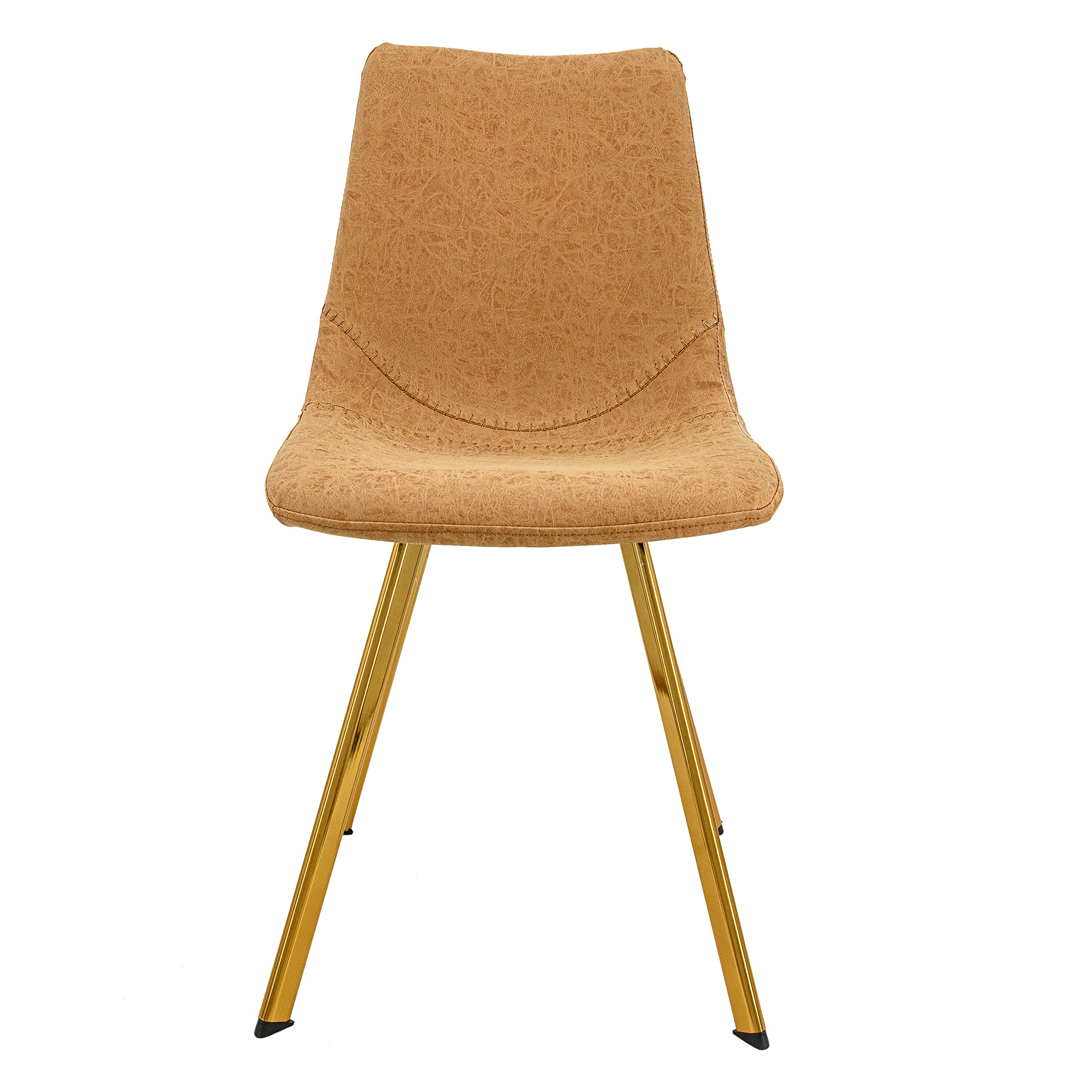LeisureMod Markley Modern Leather Dining Chairs with Gold Legs - Light Brown Kitchen Chairs for Dining Room, Breakfast Nook & Home Office