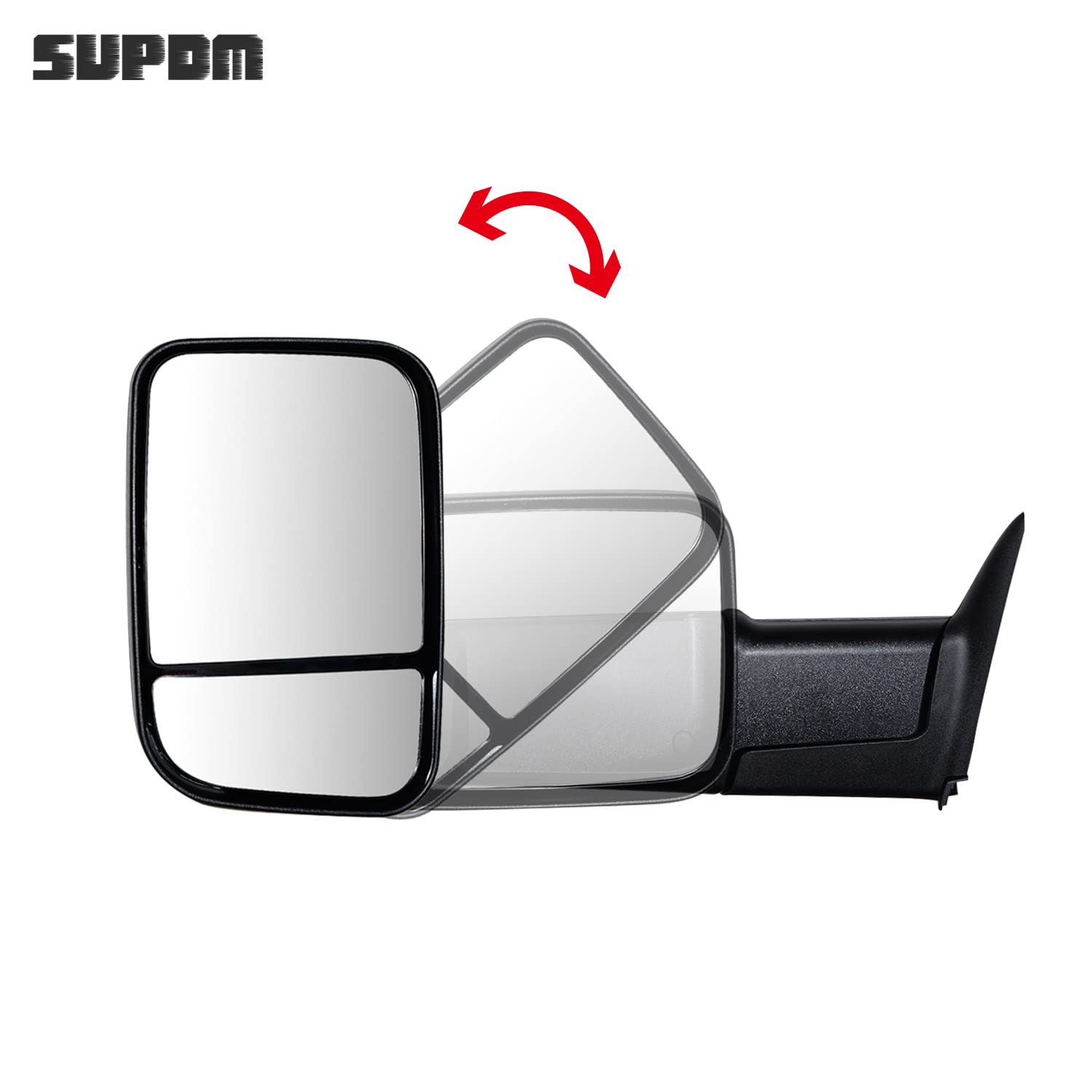 Black Manual Adjustable Towing Mirrors Set for 1994-2001 Dodge Ram 1500 & 1994-2002 Ram 2500/3500 Trucks - Left & Right Side Mirrors - Perfect for Enhanced Visibility While Towing Trailers or Campers