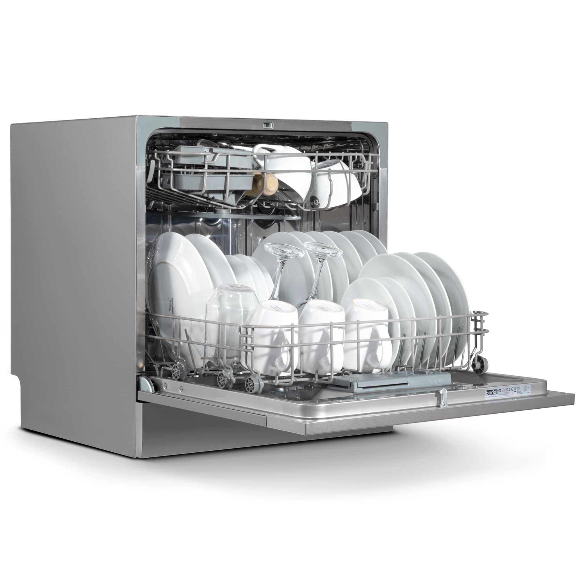 Baridi Compact Tabletop Dishwasher - 8 Place Settings, 6 Wash Programs, Ultra Quiet (42dB), 8L Capacity in Sleek Silver (Model DH87) | Perfect for Small Apartments, RVs, Dorms & Kitchenettes