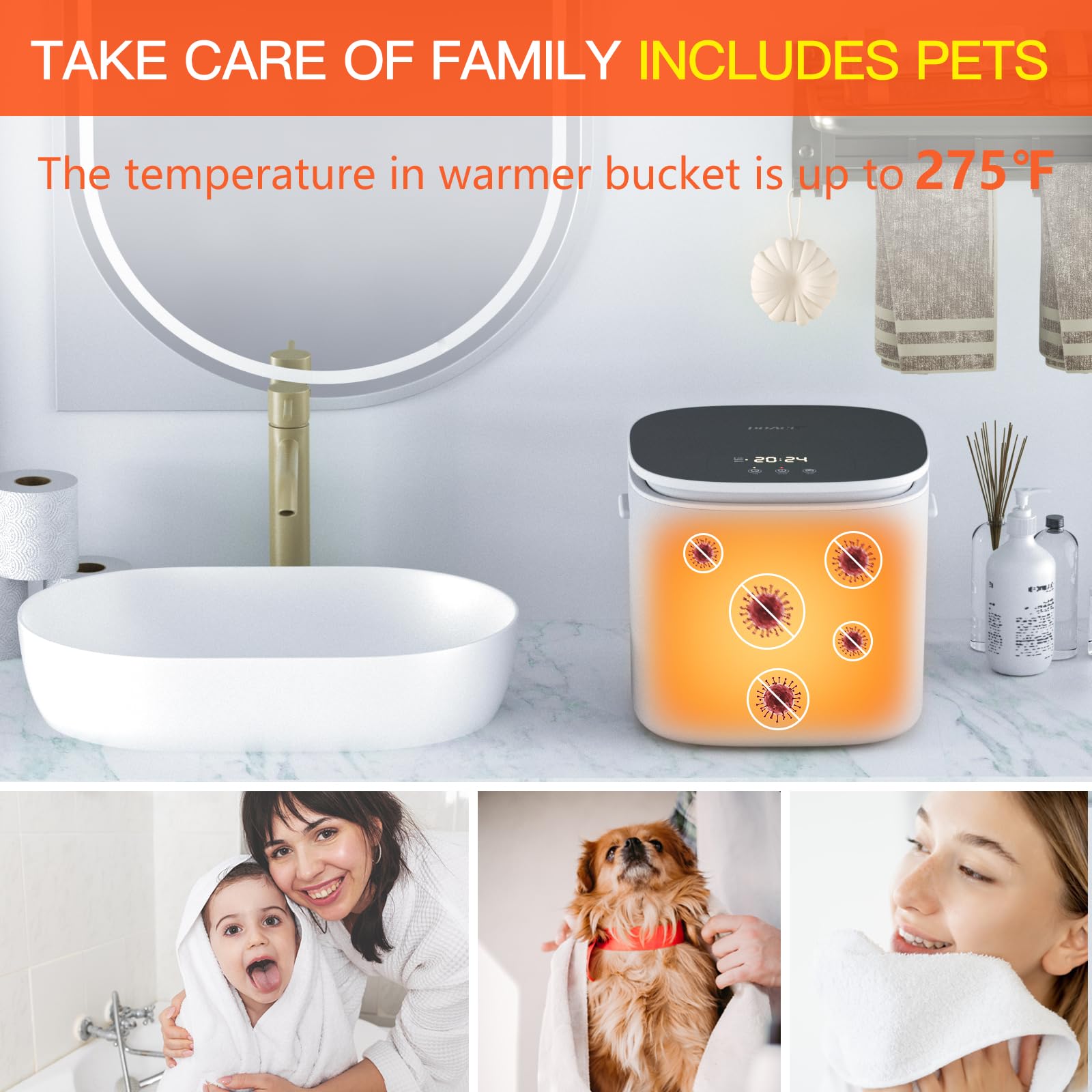 DOACE Medium Size Electric Towel Warmer Bucket with Auto Keep Warm - Adjustable Heating Timer (20/40/60 Min) & 24-Hour Delay Function - Perfect for Bathroom Spa, Salon, or Valentine's Day Gift
