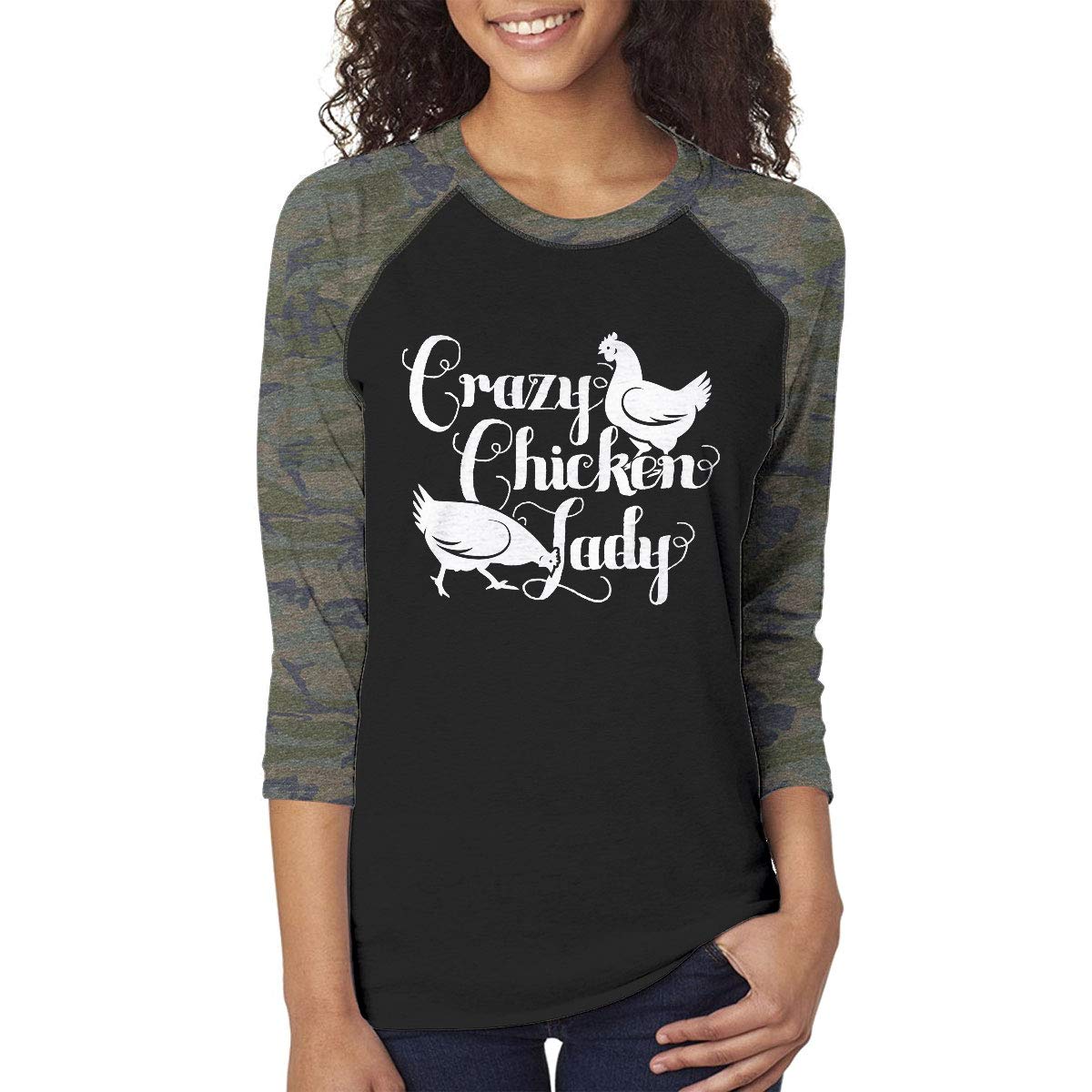 SpiritForged Apparel Crazy Chicken Lady - Funny Poultry Lover Unisex 3/4 Sleeve Raglan T-Shirt | Perfect Gift for Chicken Enthusiasts & Farm Life