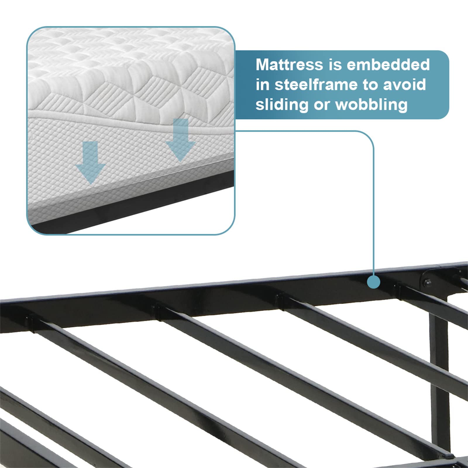 AKSG Full Size Bed Frame with Headboard - 14 Inch Sturdy Metal Platform Bed Frame, No Box Spring Needed, Heavy Duty Steel Slats & Underbed Storage Space - Perfect for Small Bedrooms, Guest Rooms & Dormitories