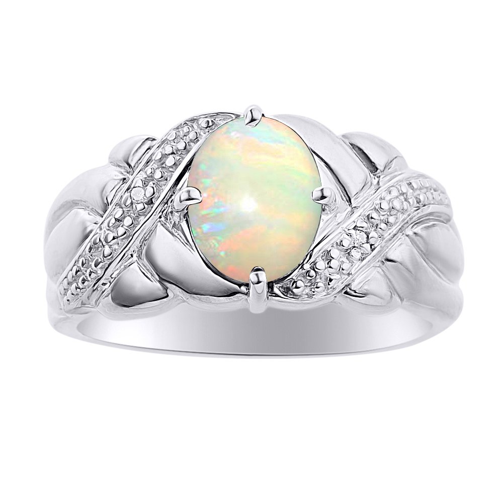 Stunning Diamond & Opal Sterling Silver Ring Set | Colorful Birthstone Jewelry for Women | Perfect for Anniversaries, Gifts & Special Occasions