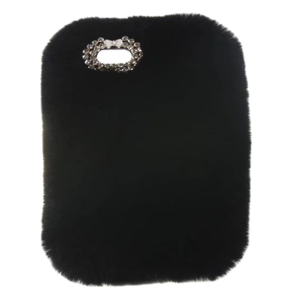Luxury Bling Diamond Bowknot Fluffy Winter Case for iPad 6/Air 2 - Soft Faux Fur Beaver Rex Rabbit Cover - Perfect for Travel, Home & Office Use (Black)