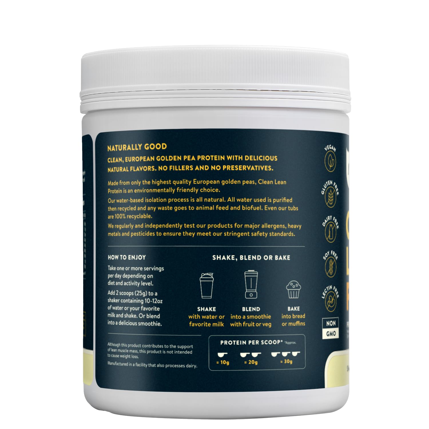 Nuzest Clean Lean Vegan Pea Protein Powder - Premium Plant Based, Dairy Free, Gluten Free, GMO Free Protein Supplement with Natural Sweetener, Smooth Vanilla Flavor (1.1 lb, 20 Servings) - Perfect for Post-Workout Recovery, Meal Replacement & Healthy Smoothies