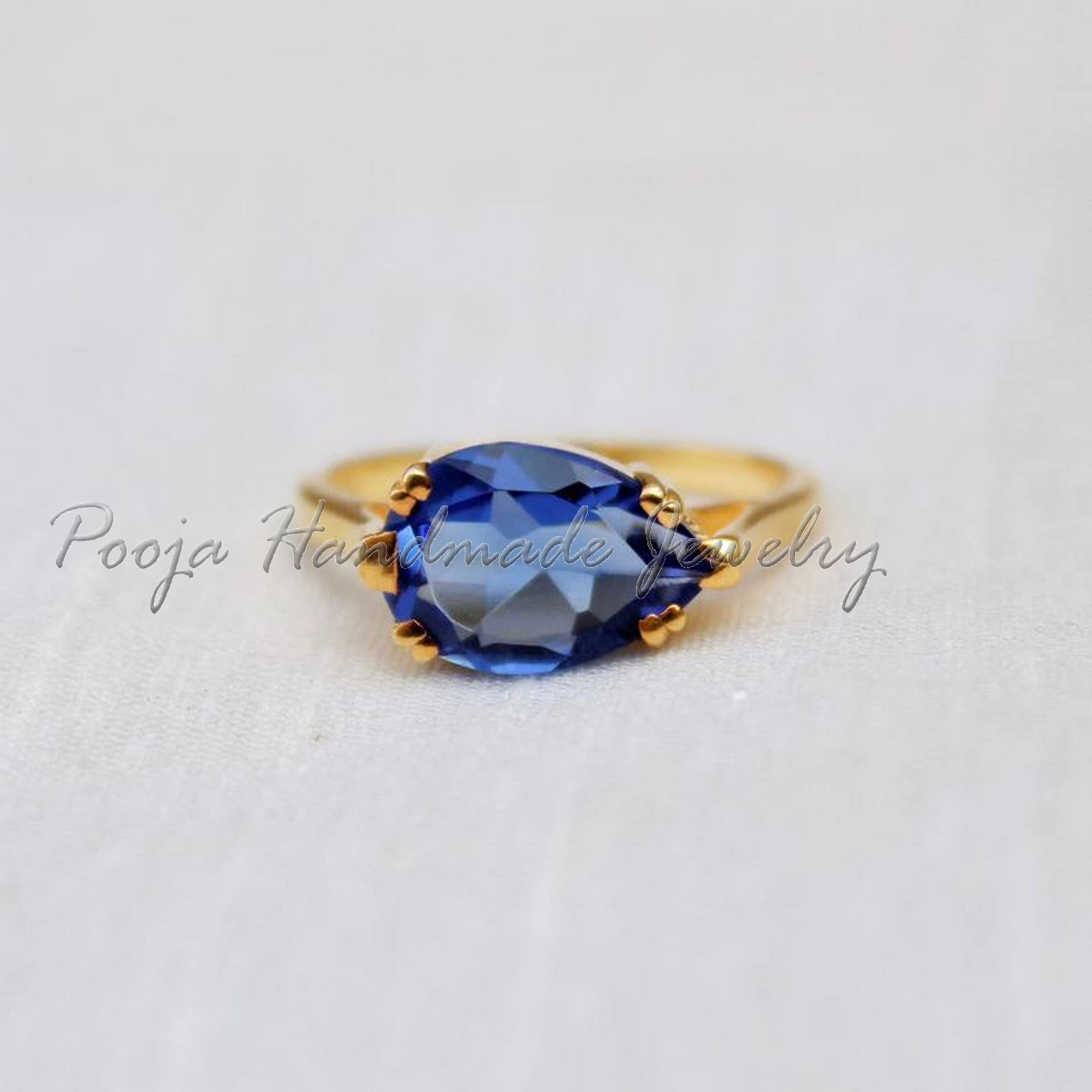 925 Sterling Silver Iolite Ring - Gold Plated Pear Cut Iolite Stackable Ring for Women, Minimalist Bohemian Engagement & Promise Ring, September Birthstone Jewelry - Perfect for Weddings, Anniversaries & Everyday Wear