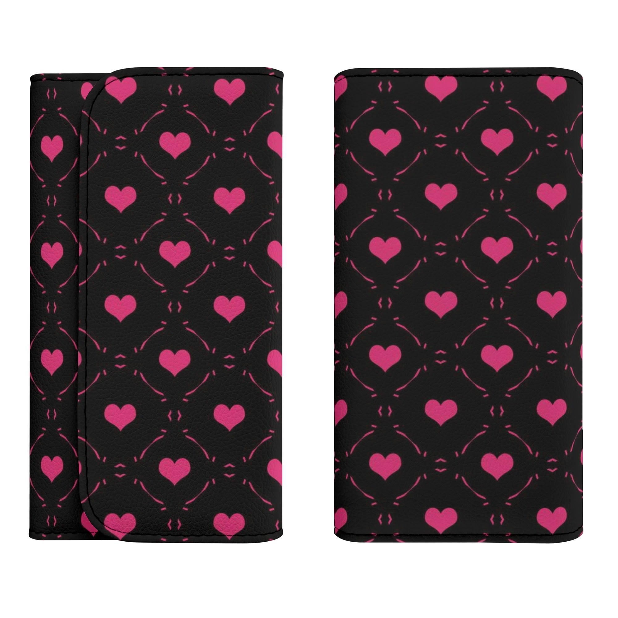 Pink Heart Leather Clutch Wallet for Women - Stylish Tri-fold Wristlet Purse with Card Slots - Perfect for Parties, Dating & Everyday Use