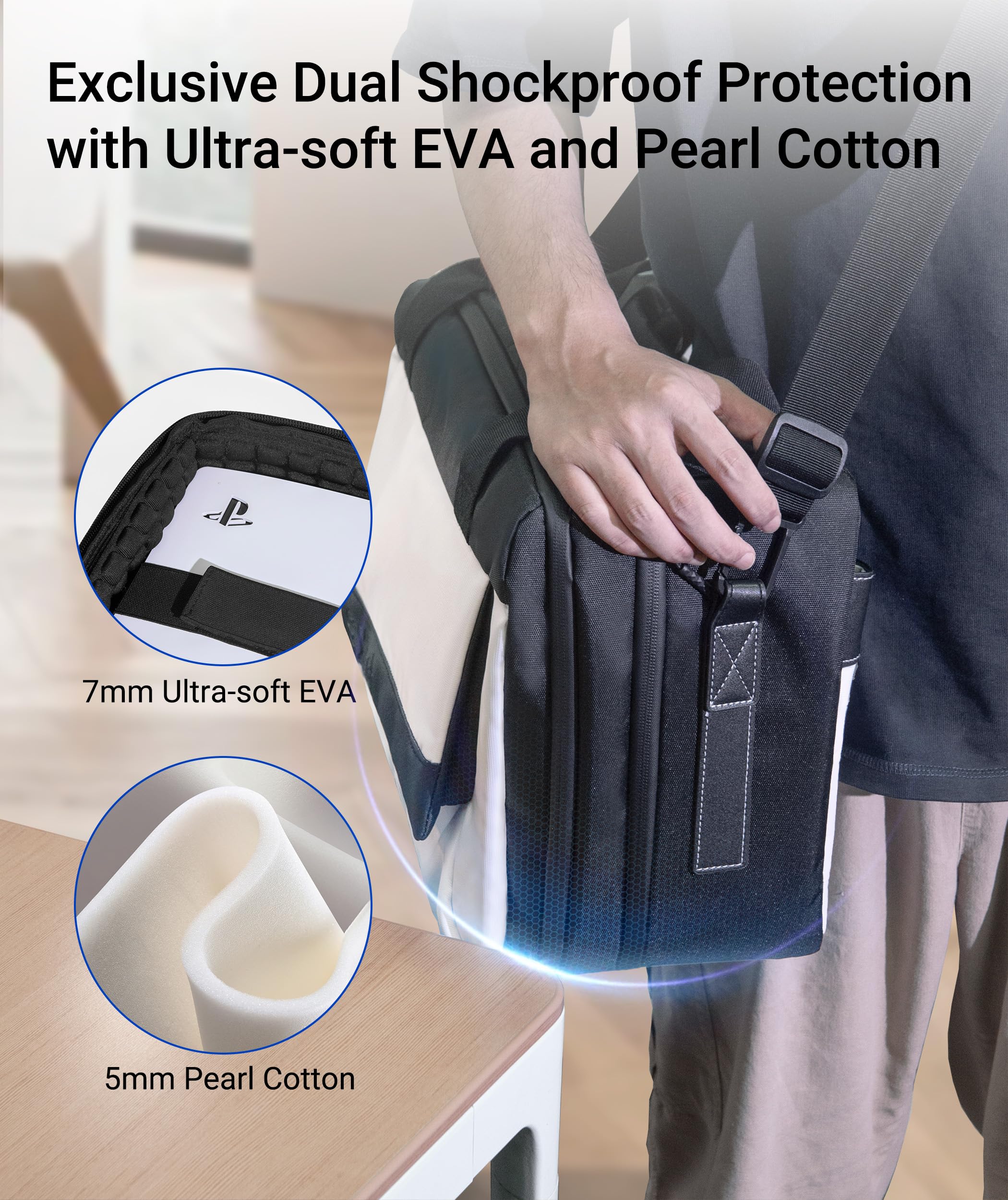 Syntech PS5 Carrying Case - Protective Travel Storage Bag for PS5 Pro/PS5 Slim/PS5 Disc & Digital Edition/PS4 Console, Controllers, Headset & Game Discs - Large Capacity Organizer for Gaming Accessories - Perfect for Travel, Storage & Protection