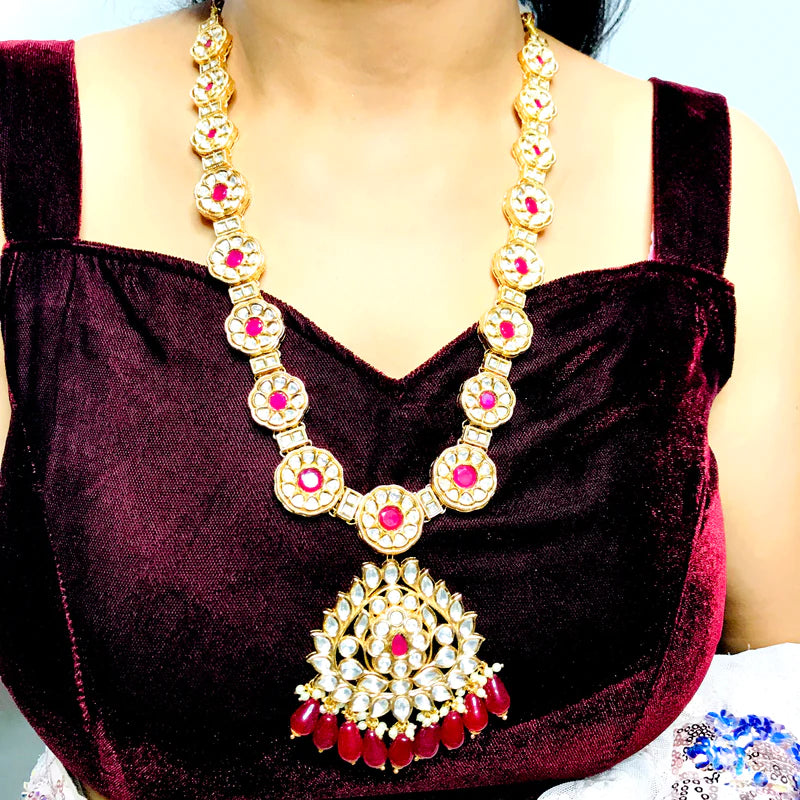 Luxury Gold Plated Royal Kundan Long Necklace Set with Matching Earrings - Perfect for Weddings, Parties & Special Occasions