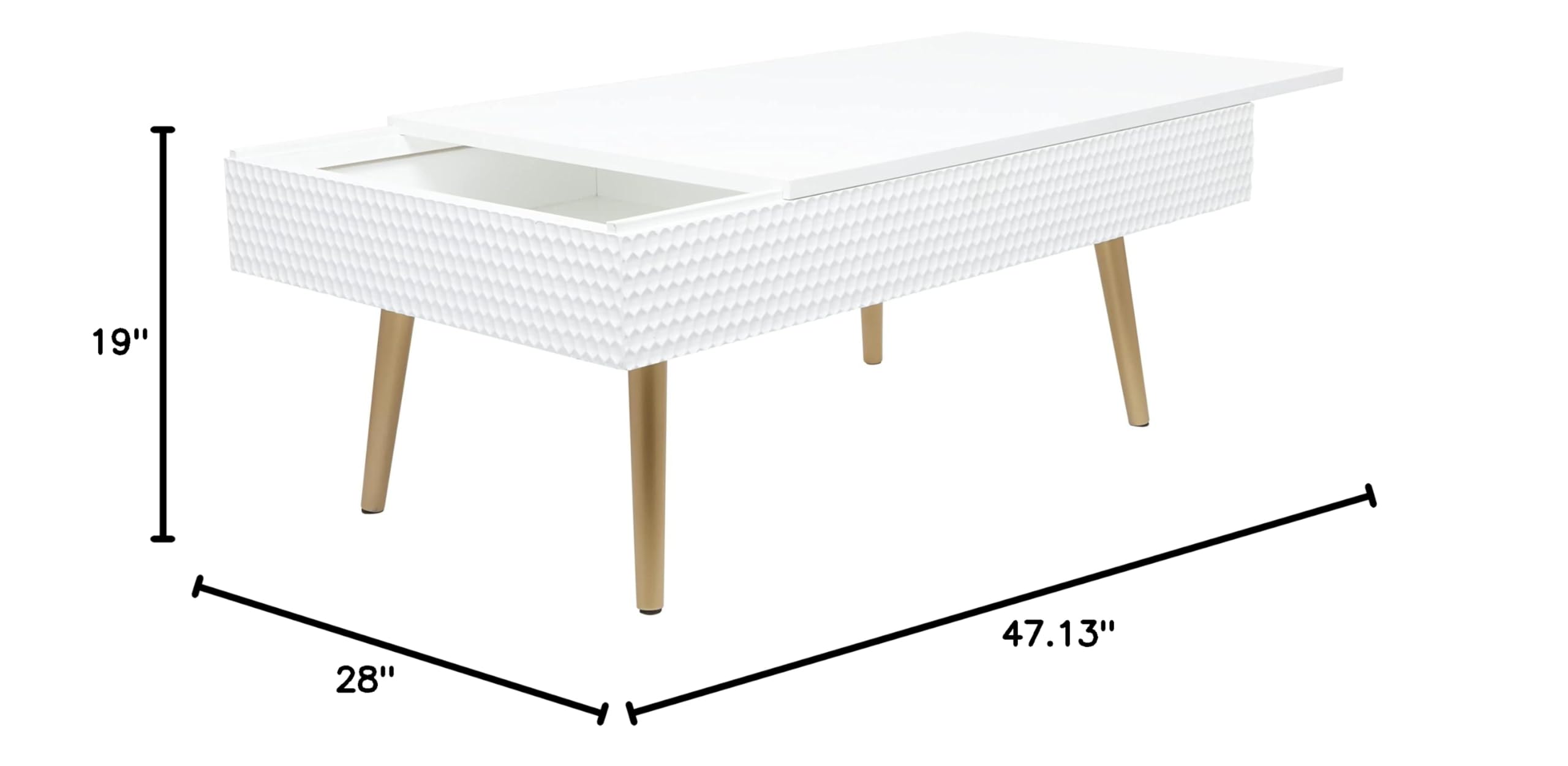 Deco 79 White Wood Coffee Table with Storage & Gold Legs for Living Room