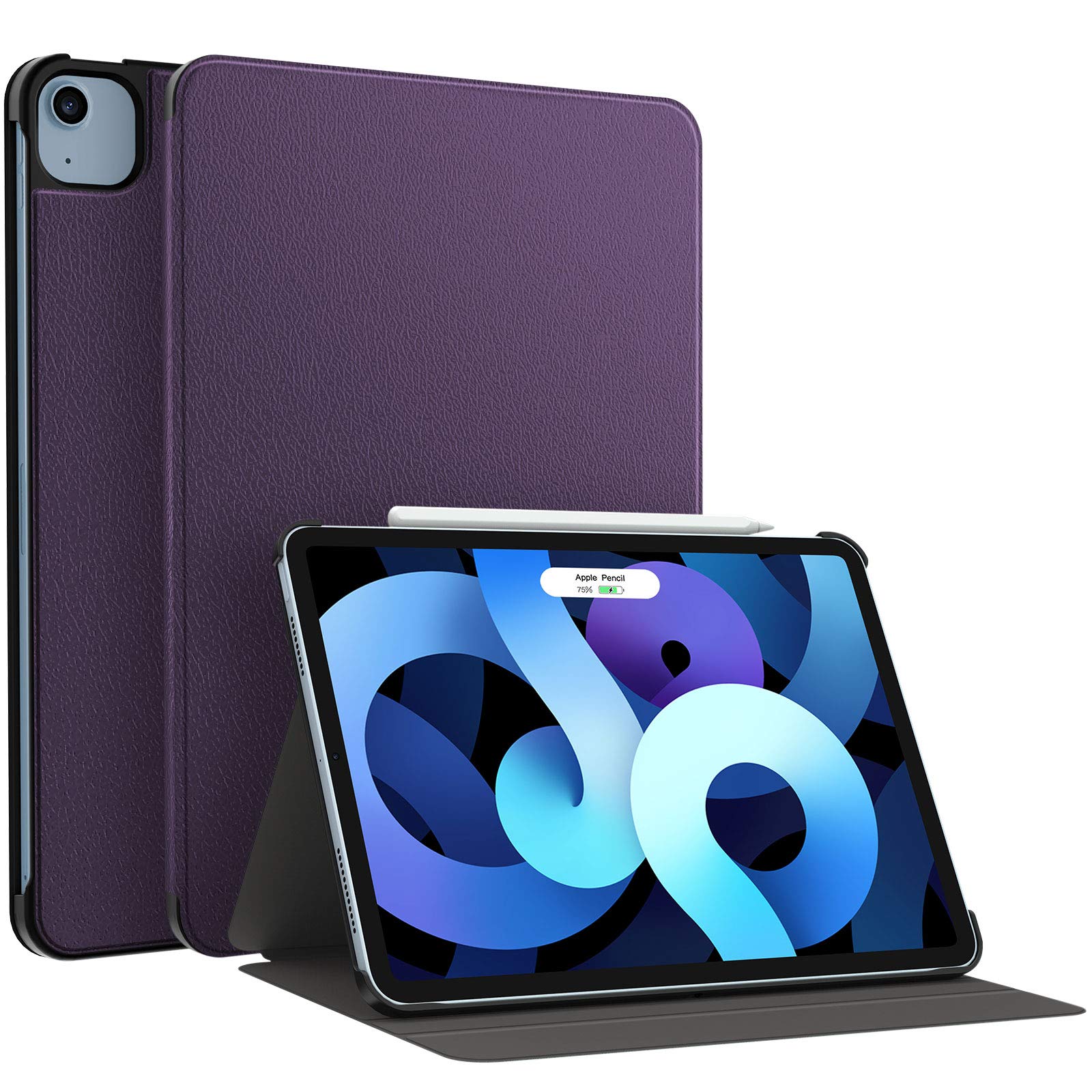 Premium Leather Stand Folio Case for iPad Air 5th/4th Generation (10.9 Inch 2022/2020) - Lightweight Smart Hard Back Cover with Auto Wake/Sleep - Perfect for Work, Travel & Home Use - Purple
