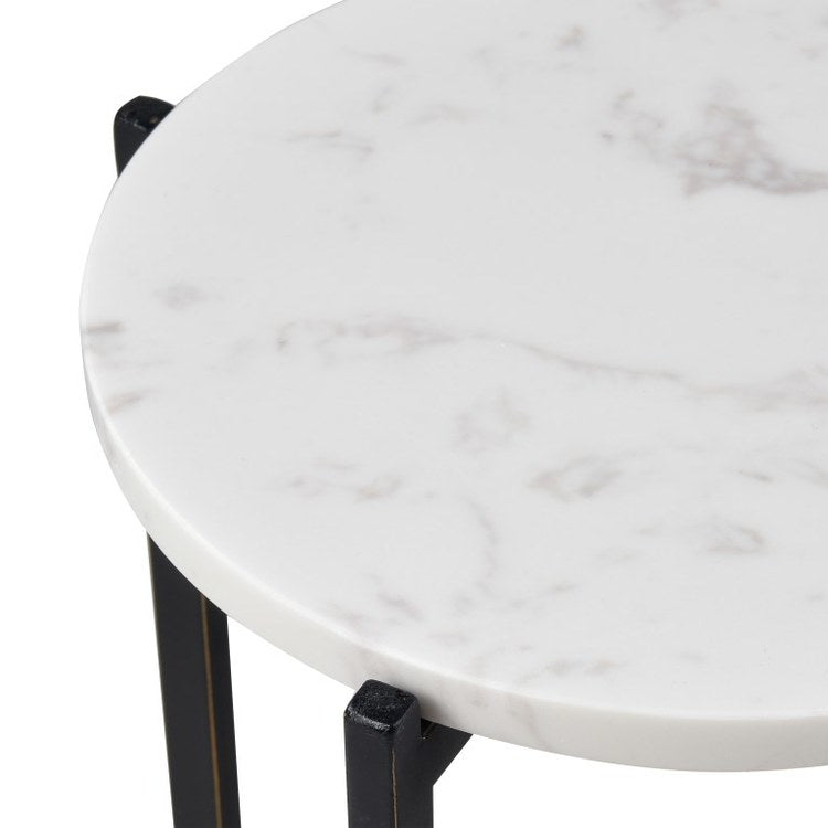 Lanier Round Accent Table - 10 x 18 Inches in Black & White - Perfect for Living Room, Bedroom, or Entryway Decor