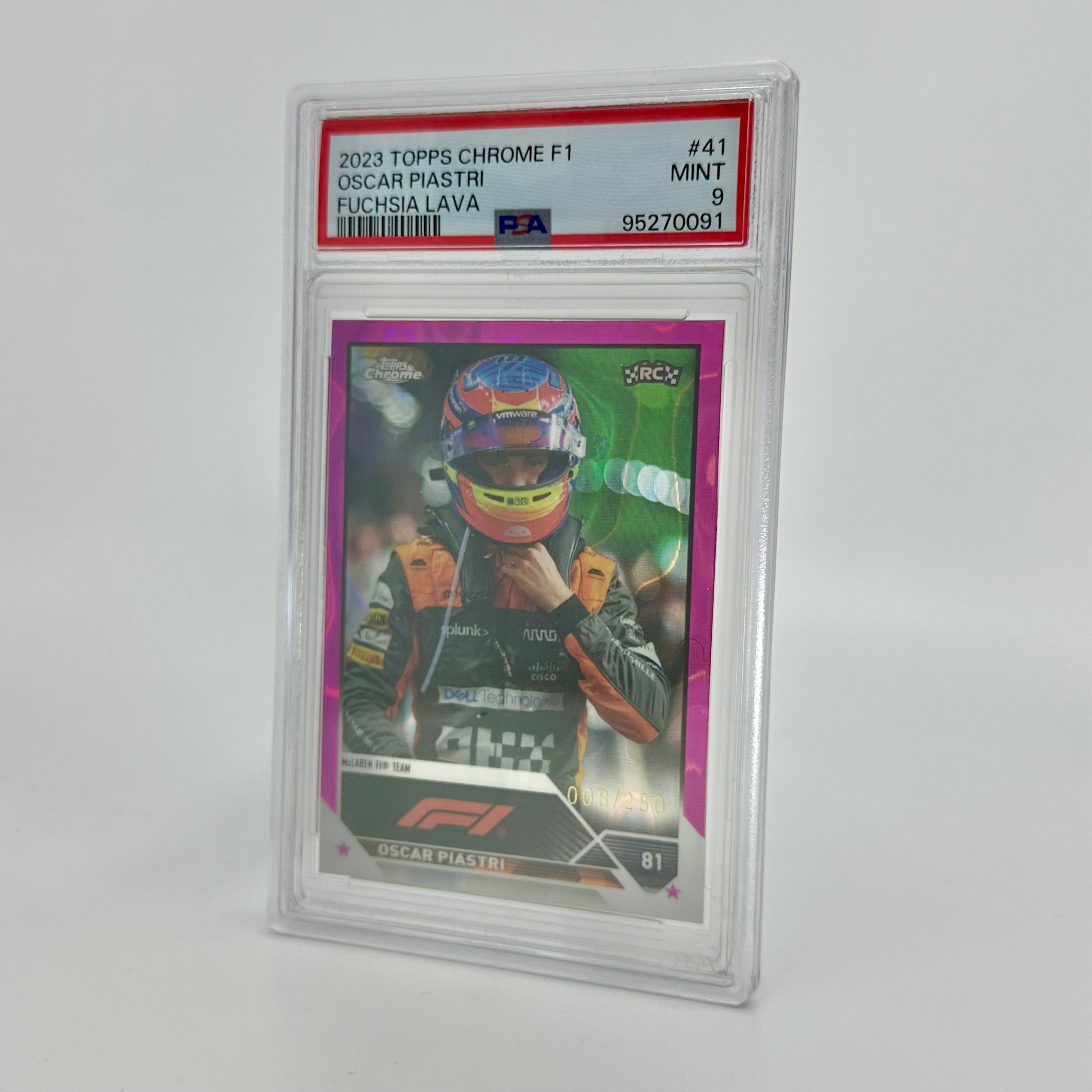 PSA 9 Graded 008/250 Oscar Piastri #41 Fuchsia Lava 2023 Topps Chrome F1 Rookie Card - Perfect for F1 Collectors and Motorsport Fans
