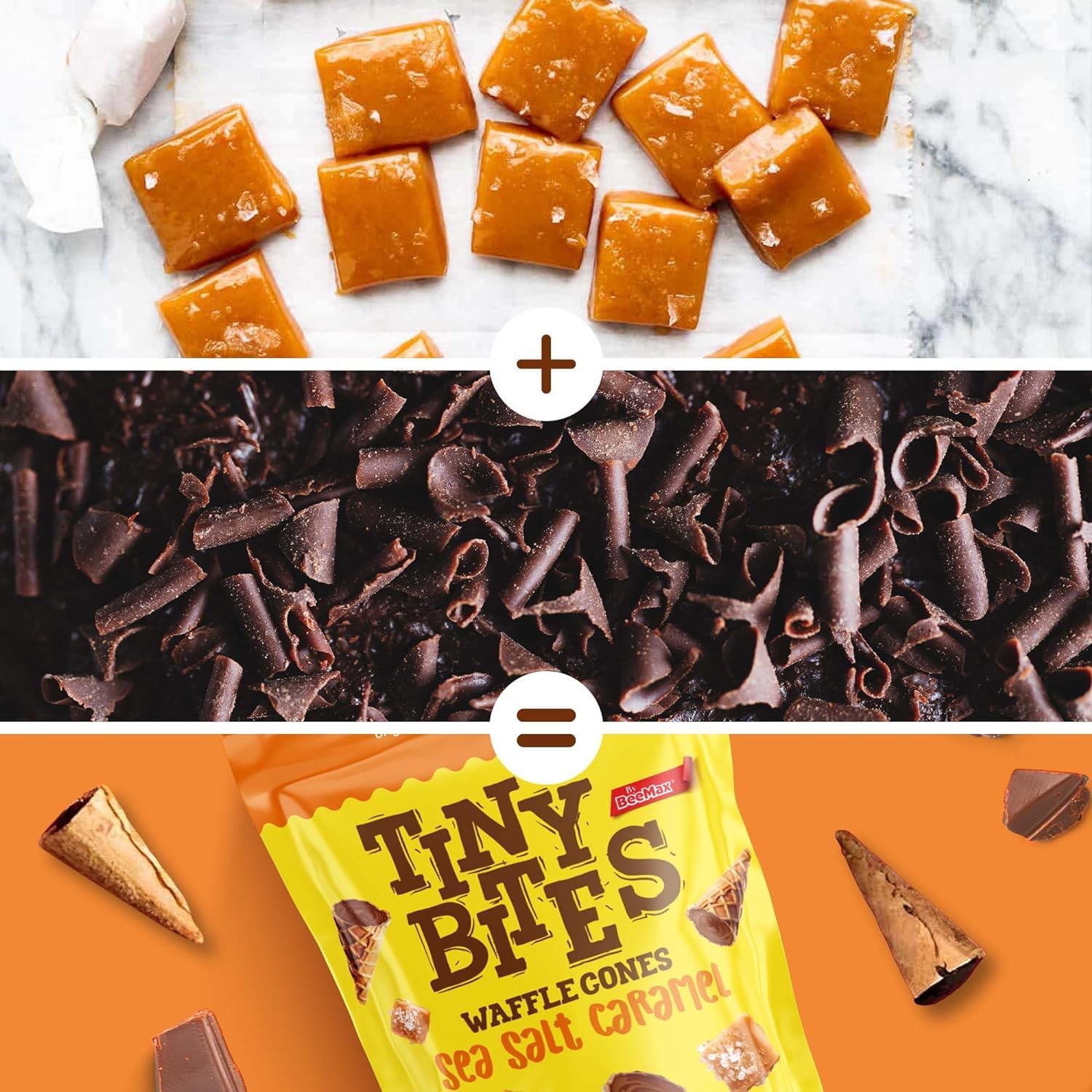Tiny Bites Crispy Mini Waffle Cones - Belgian Chocolate Snacks, 4.24oz (2 Pack) - Sea Salt Caramel Flavor | Perfect for Ice Cream Topping, Dessert & Party Treats | Premium Chocolate Cones for Kids & Adults