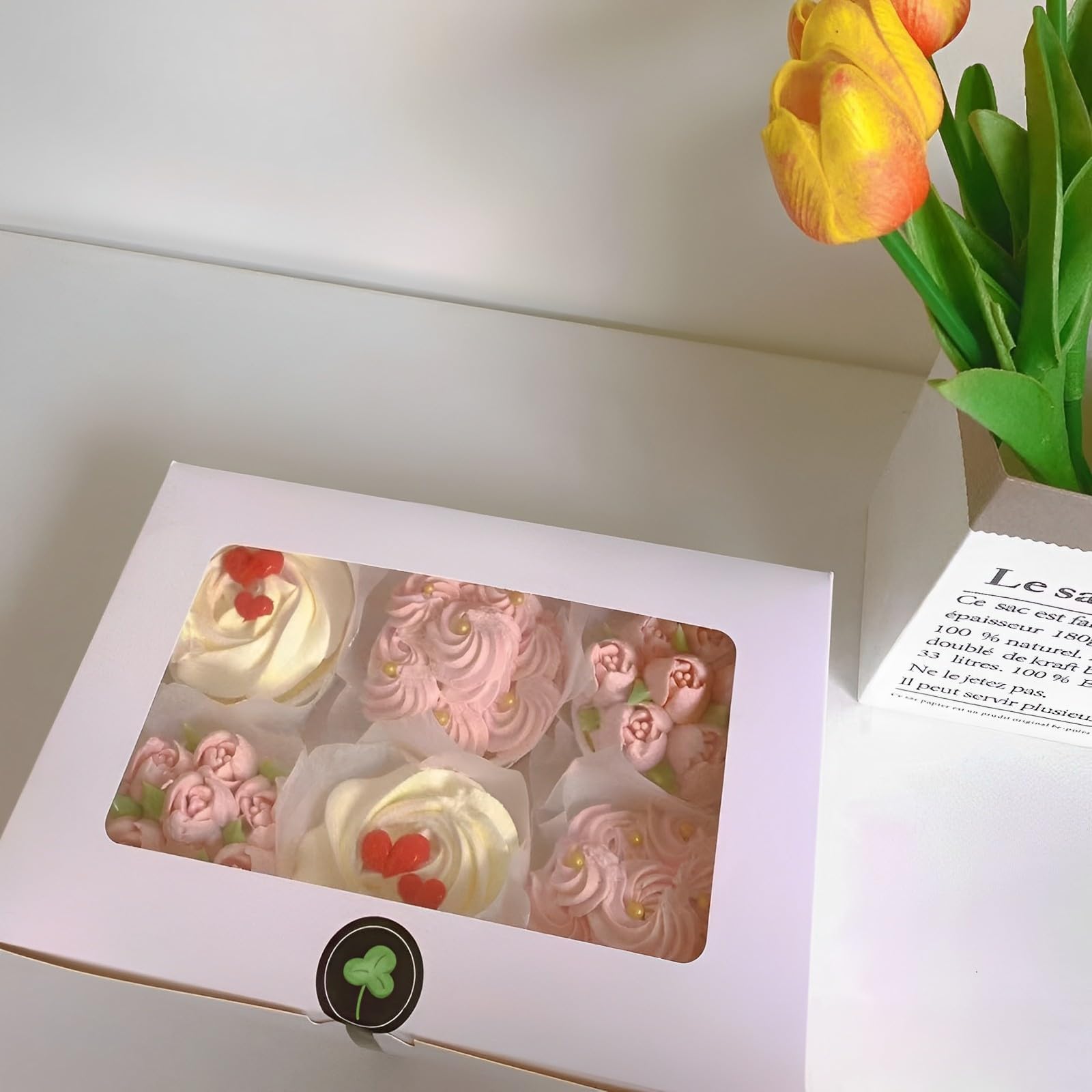 20pcs White Cookie Boxes with Window - Gift Pastry Boxes for Donuts, Bread & Holidays