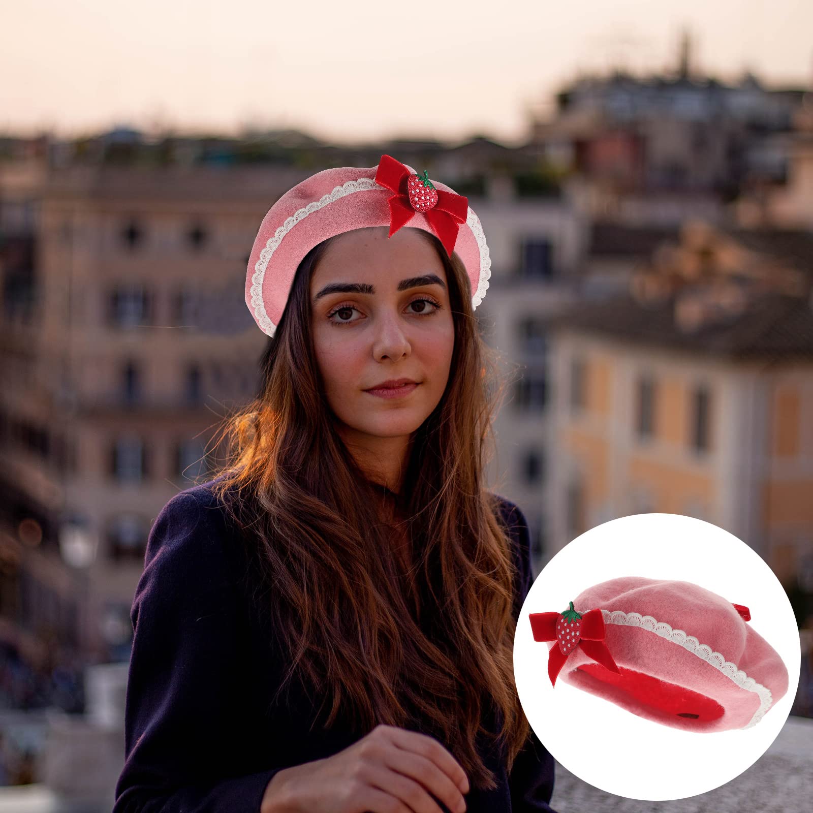 VALICLUD Women's Wool Strawberry Beret Hat - Warm French Style Winter Fashion Beanie for Women | Cozy Winter Accessory for Cold Weather, Outdoor Activities & Fashion Outfits