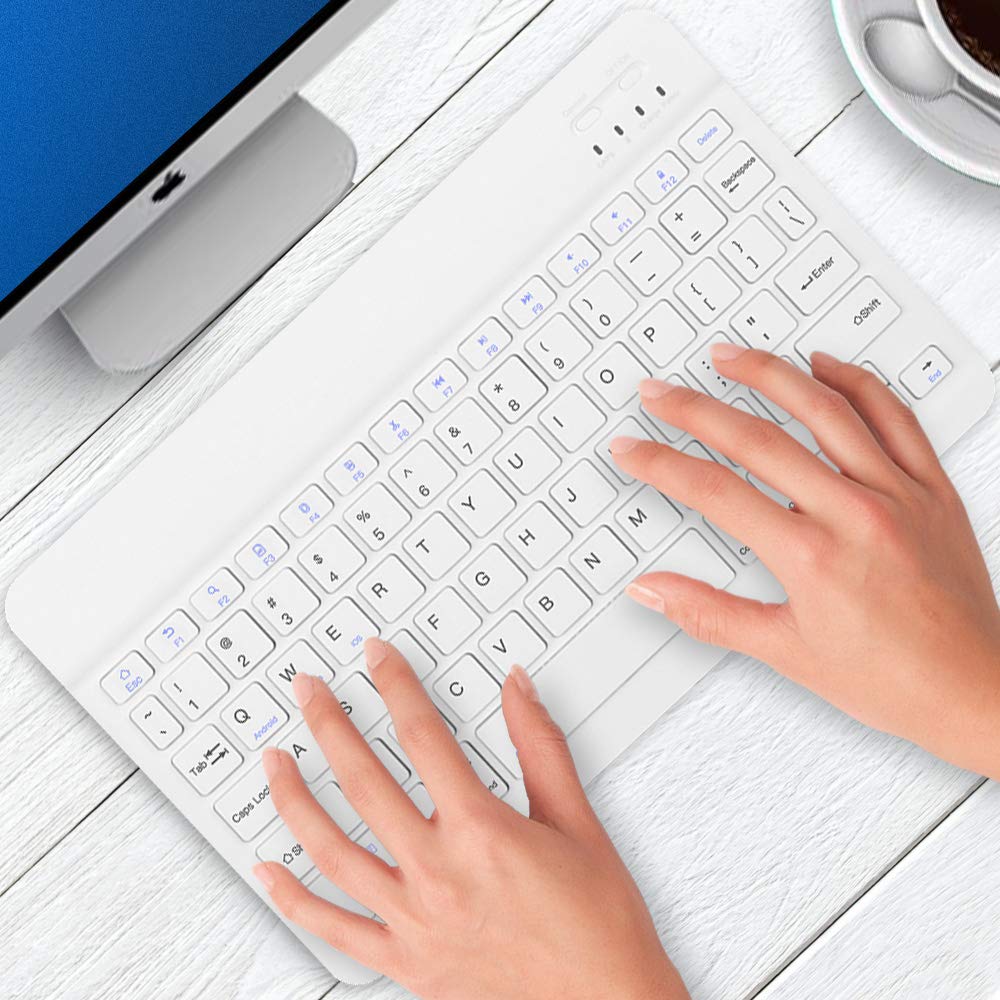 Ultra-Slim Wireless Bluetooth Keyboard for iPad 10.2/Pro/Air & Samsung Galaxy Tab A8/A7 Lite/S6 Lite/S8/S7 - Rechargeable Universal Keyboard Compatible with iOS Android Windows Devices (White) | Perfect for Office Work, Online Classes & Travel Use